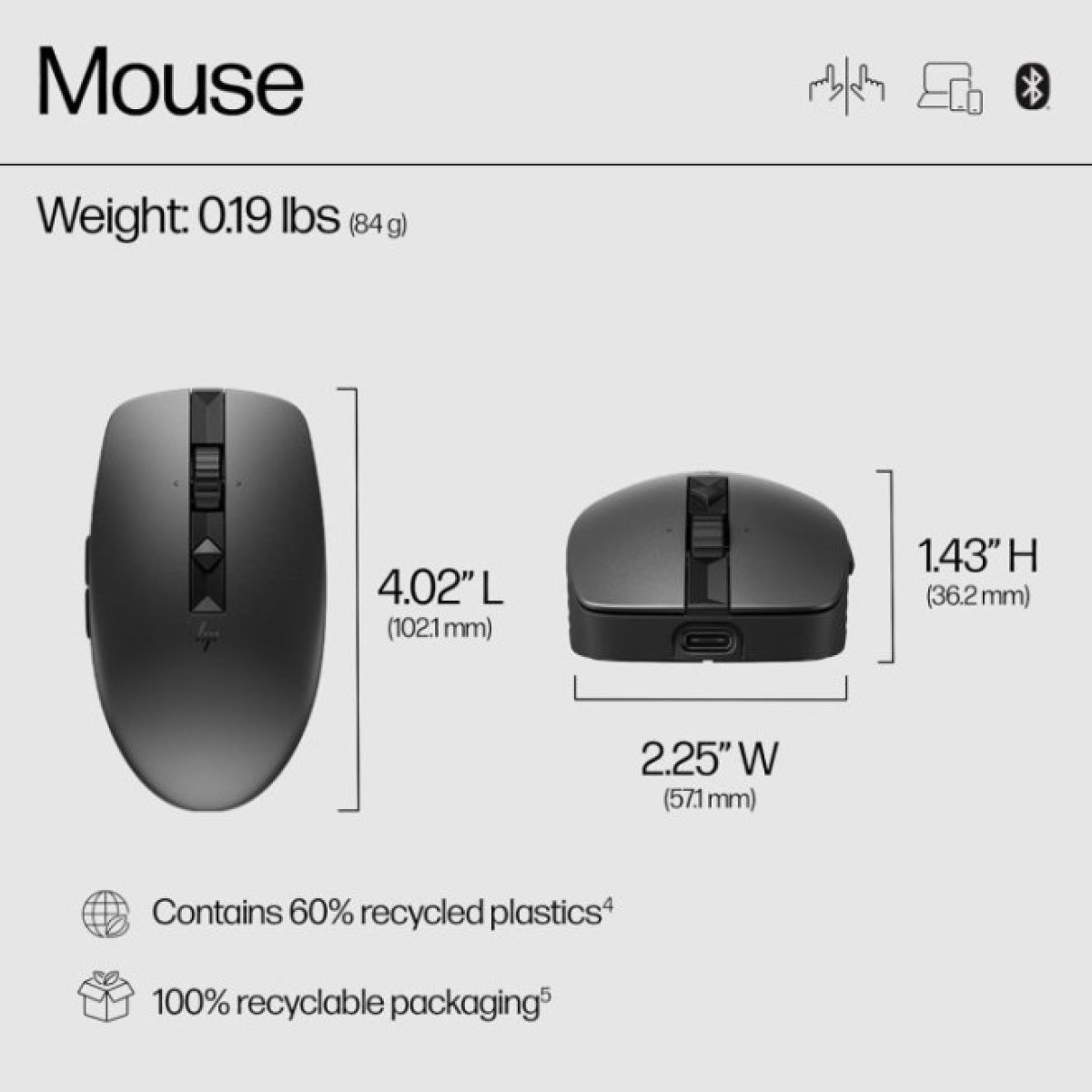 Мышка HP 710 Silent Rechargeable Wireless Black (6E6F2AA) 98_98.jpg - фото 3