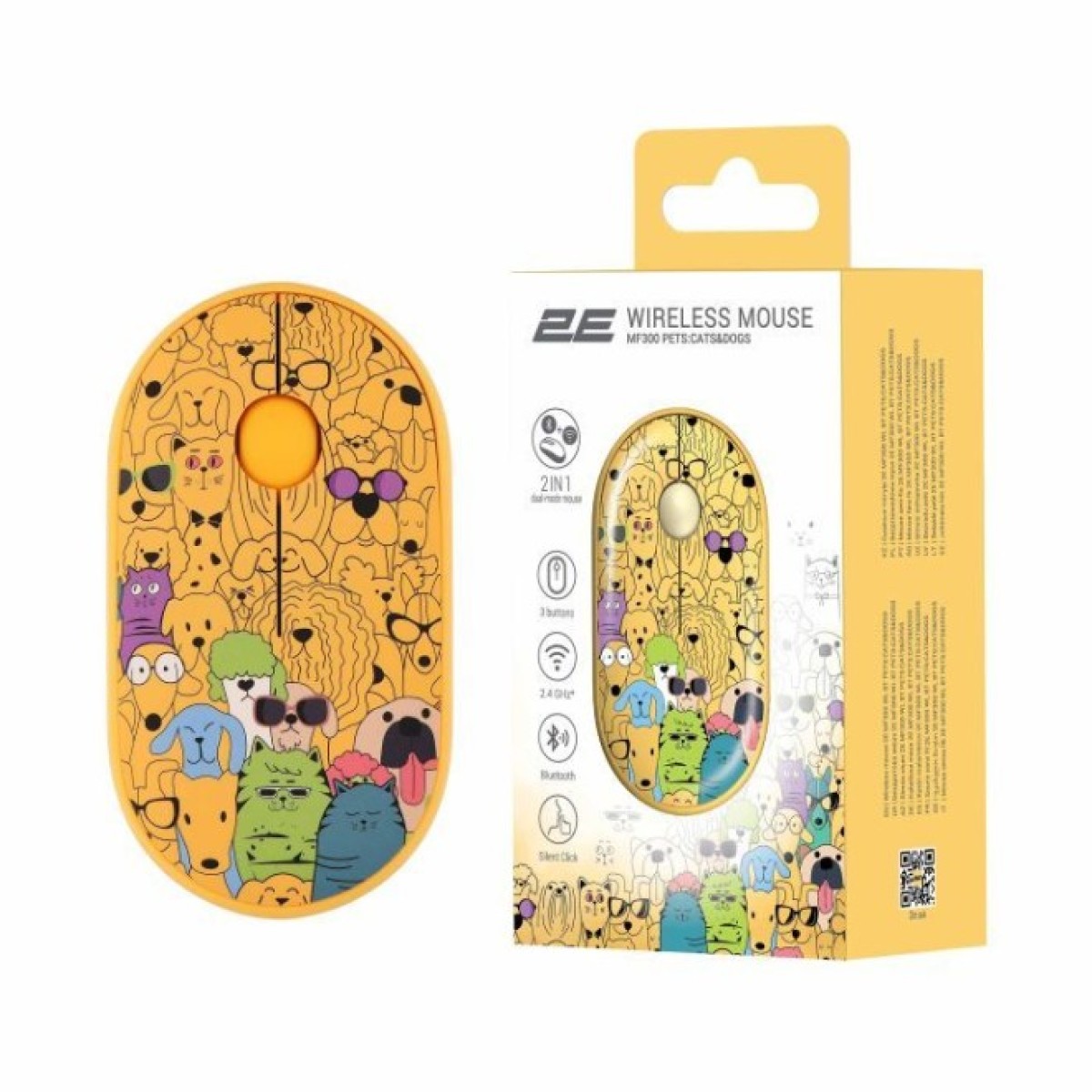 Мышка 2E MF300 PETSCATS&DOGS Silent Wireless/Bluetooth Yellow (2E-MF300WPETSYW) 98_98.jpg - фото 6