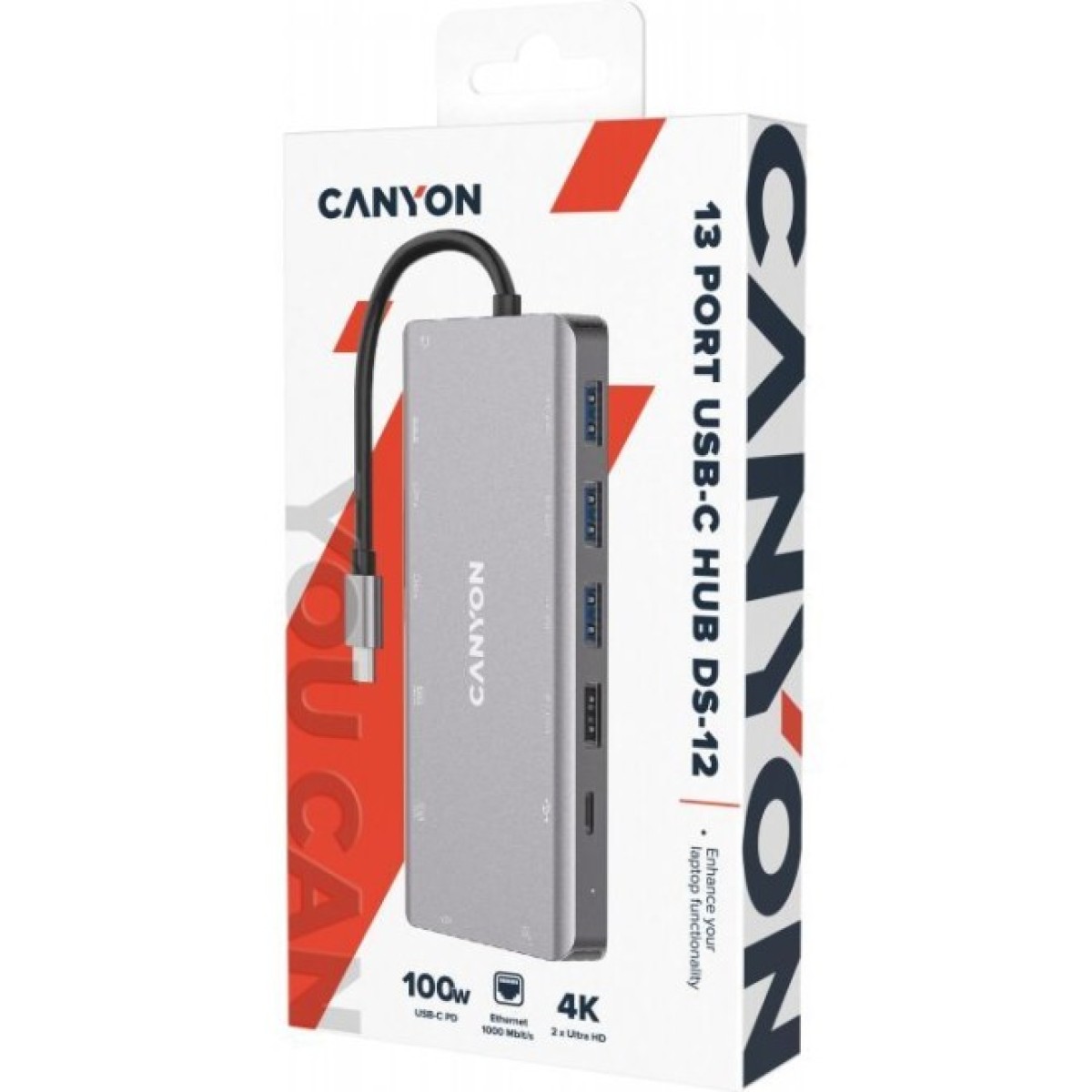 Док станция Canyon DS-12, 13 in 1 USB-C hub, 2*HDMI, Gigabit Ethernet, VGA, 3*USB3.0, PD/100W, 3.5mm audio jack (CNS-TDS12) 98_98.jpg - фото 2