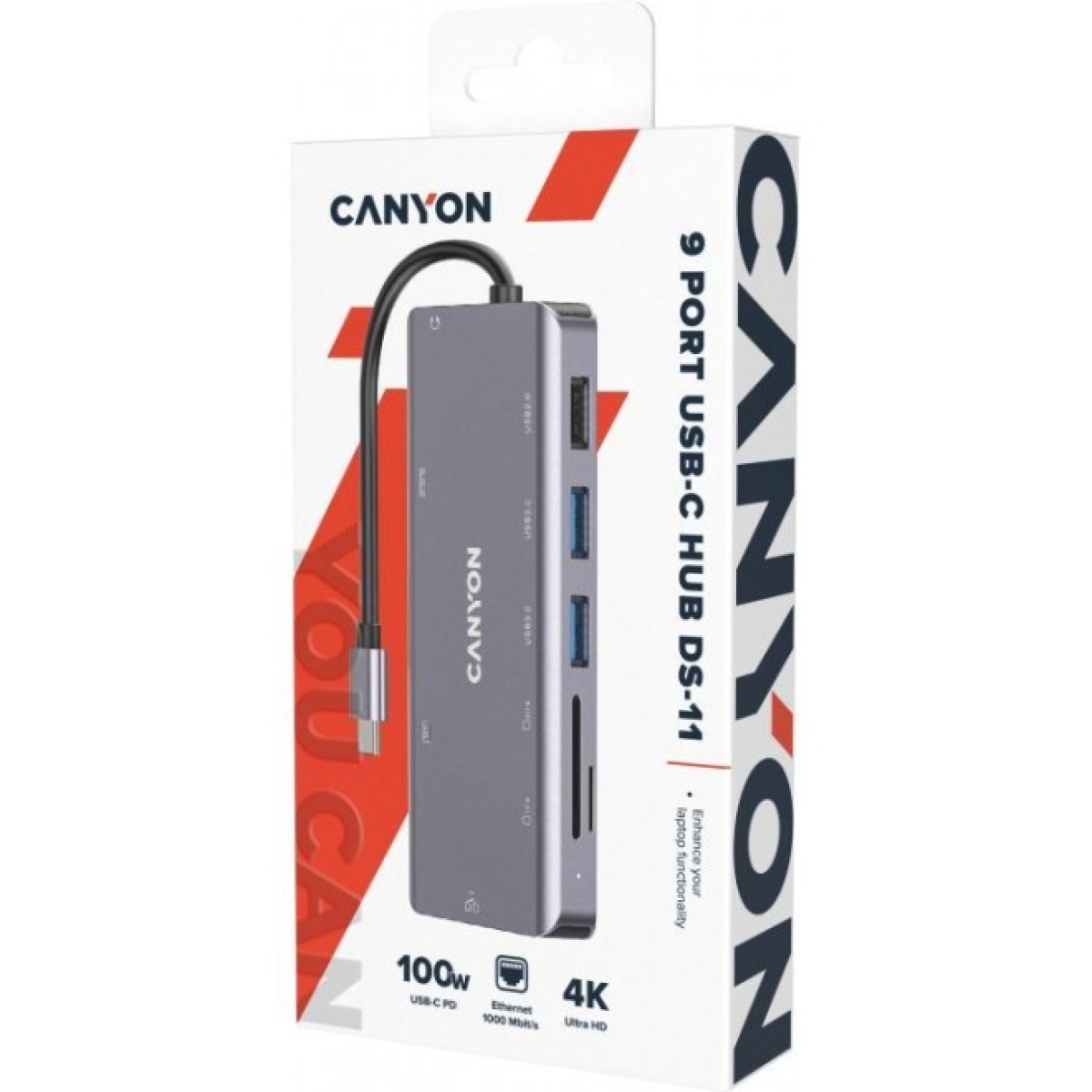 Док станция Canyon DS-11, 9 in 1 USB-C hub, HDMI, Gigabit Ethernet, Type-C PD/100W (CNS-TDS11) 98_98.jpg - фото 3