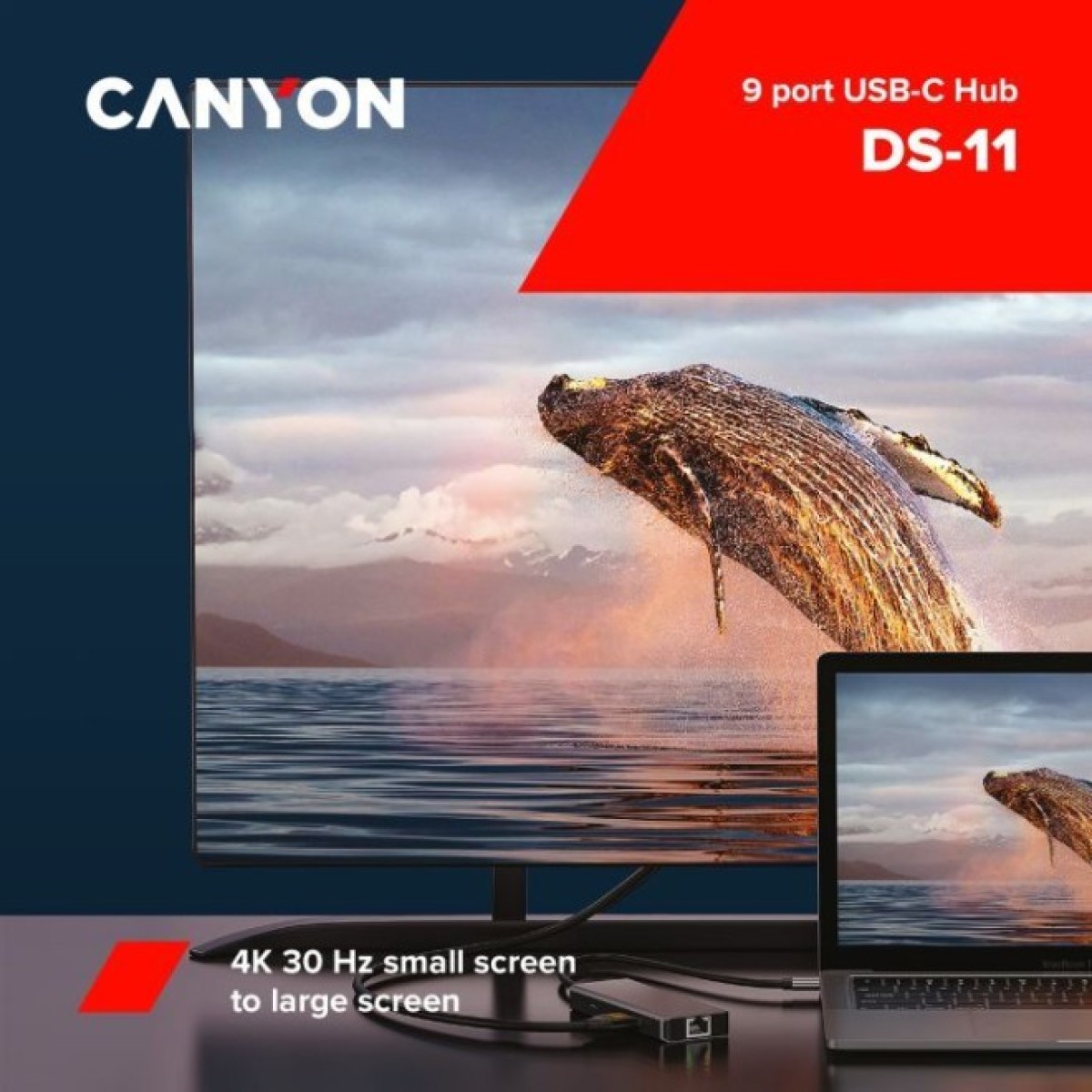 Док станция Canyon DS-11, 9 in 1 USB-C hub, HDMI, Gigabit Ethernet, Type-C PD/100W (CNS-TDS11) 98_98.jpg - фото 4