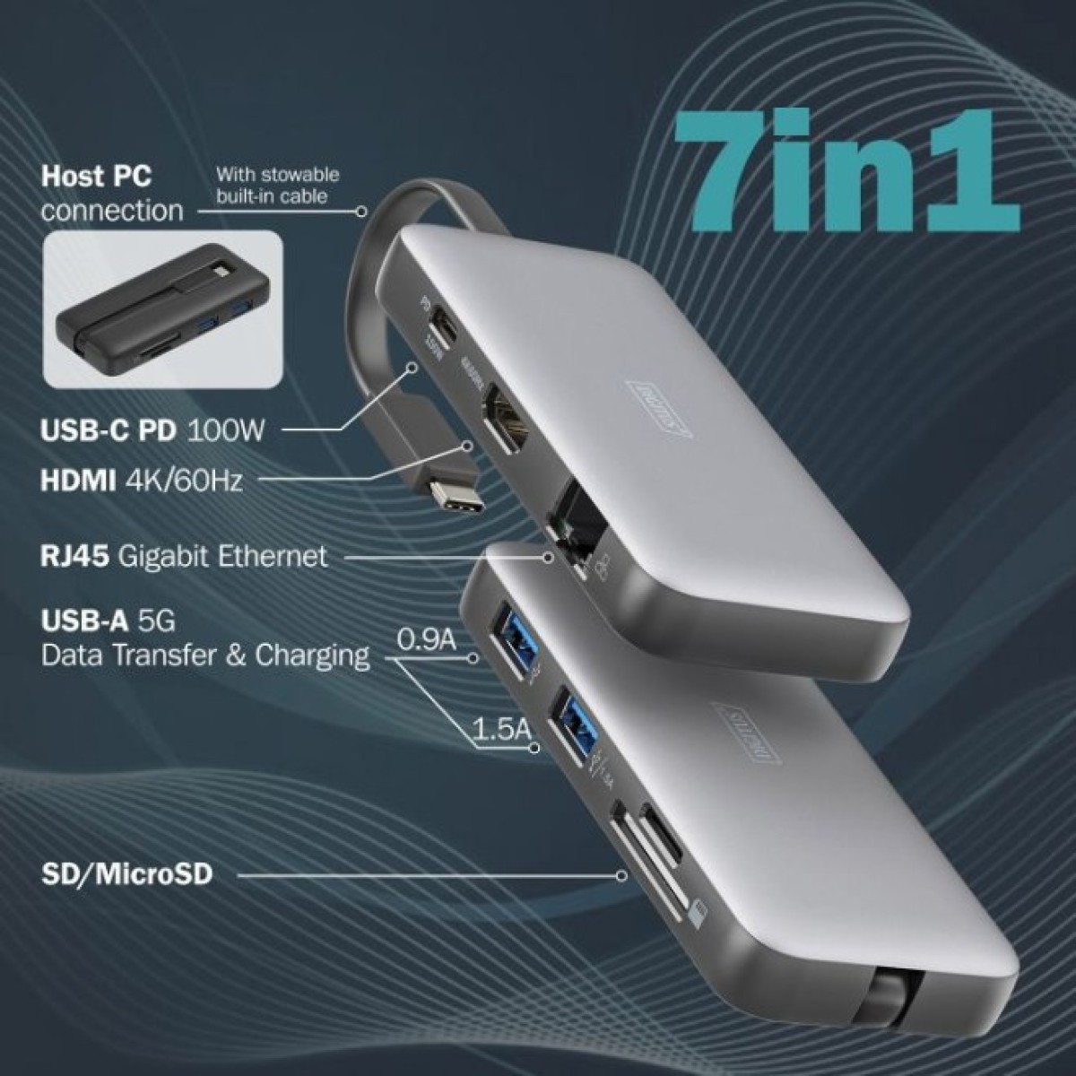 Док станція Digitus USB-C > HDMI/2xUSB-A/USB-C/SD/MicroSD/RJ54 (DA-70914) 98_98.jpg - фото 3