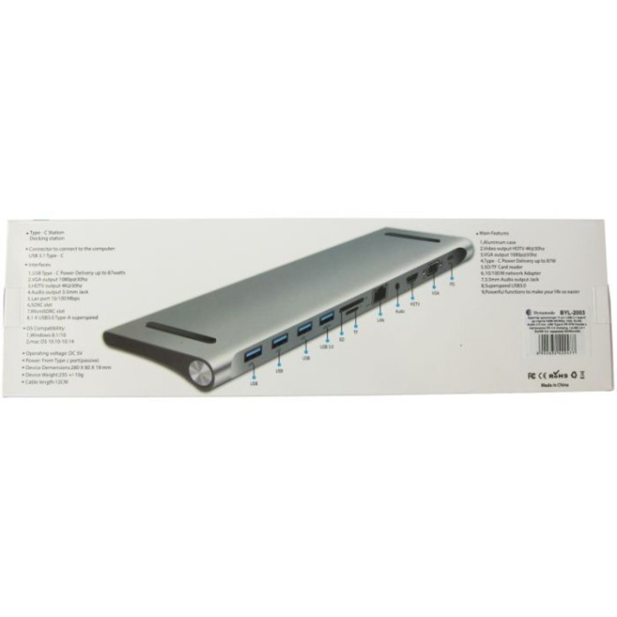 Док станція Dynamode 11-in-1 USB-C to HDTV 4K/30Hz, VGA, 1хUSB3.0, RJ45, Type-C PD, Audio, SD/MicroSD (BYL-2003) 98_98.jpg - фото 3
