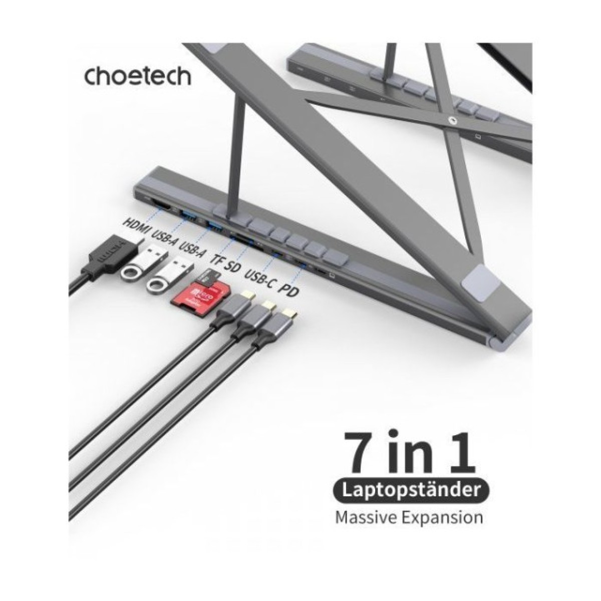 Док станция Choetech USB-C 7-in-1 (HDMI/PD/картридер/USB-A/USB-C) Docking Station (HUB-M48-GY) 98_98.jpg - фото 5