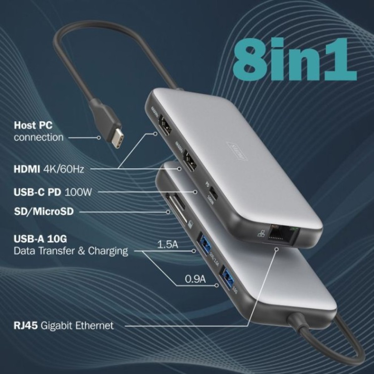 Док станція Digitus USB-C > 2xHDMI/2xUSB-A/USB-C/SD/MicroSD/RJ54 (DA-70915) 98_98.jpg - фото 9