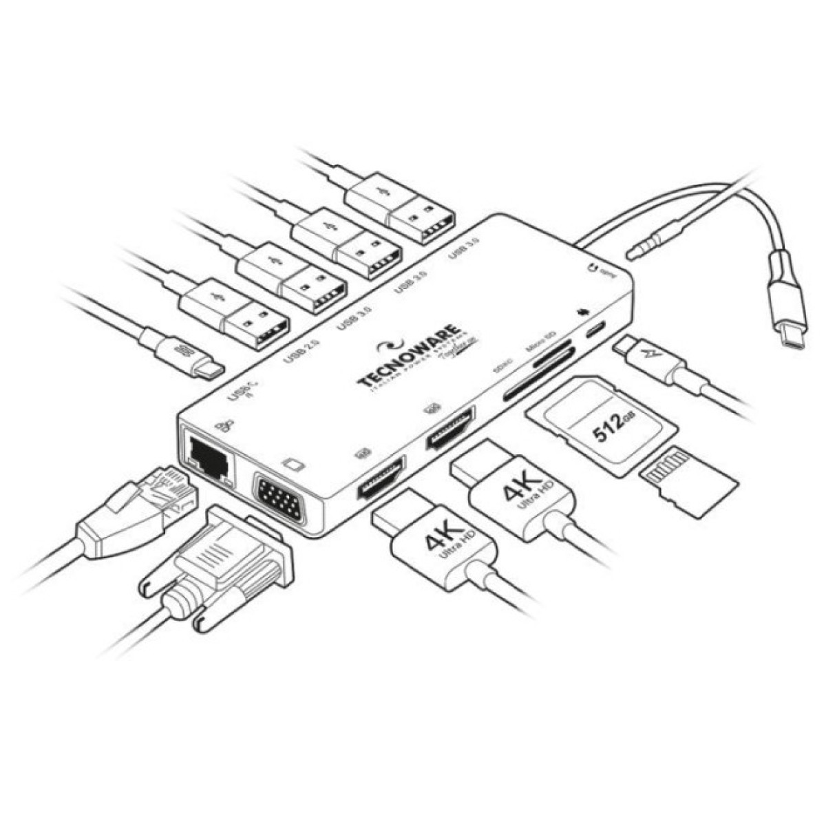 Док станція TECNOWARE Dock Station USB TYPE-C 13 in 1 Adapter HUB (FHUB17692) 98_98.jpg - фото 2