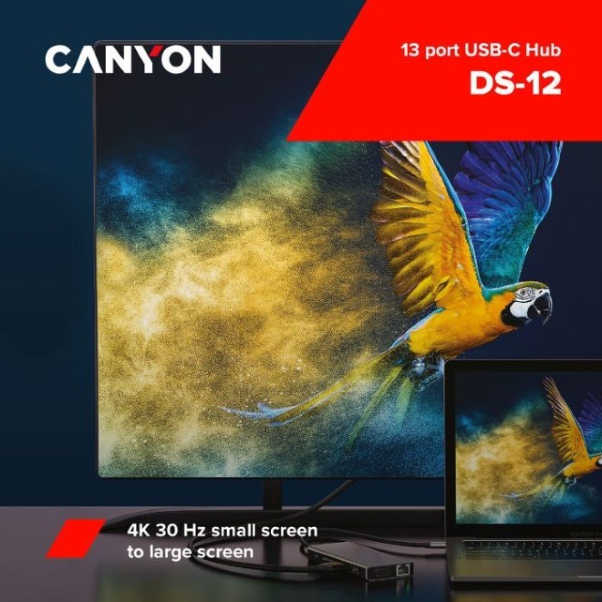 Док станция Canyon DS-12, 13 in 1 USB-C hub, 2*HDMI, Gigabit Ethernet, VGA, 3*USB3.0, PD/100W, 3.5mm audio jack (CNS-TDS12) 98_98.jpg - фото 6