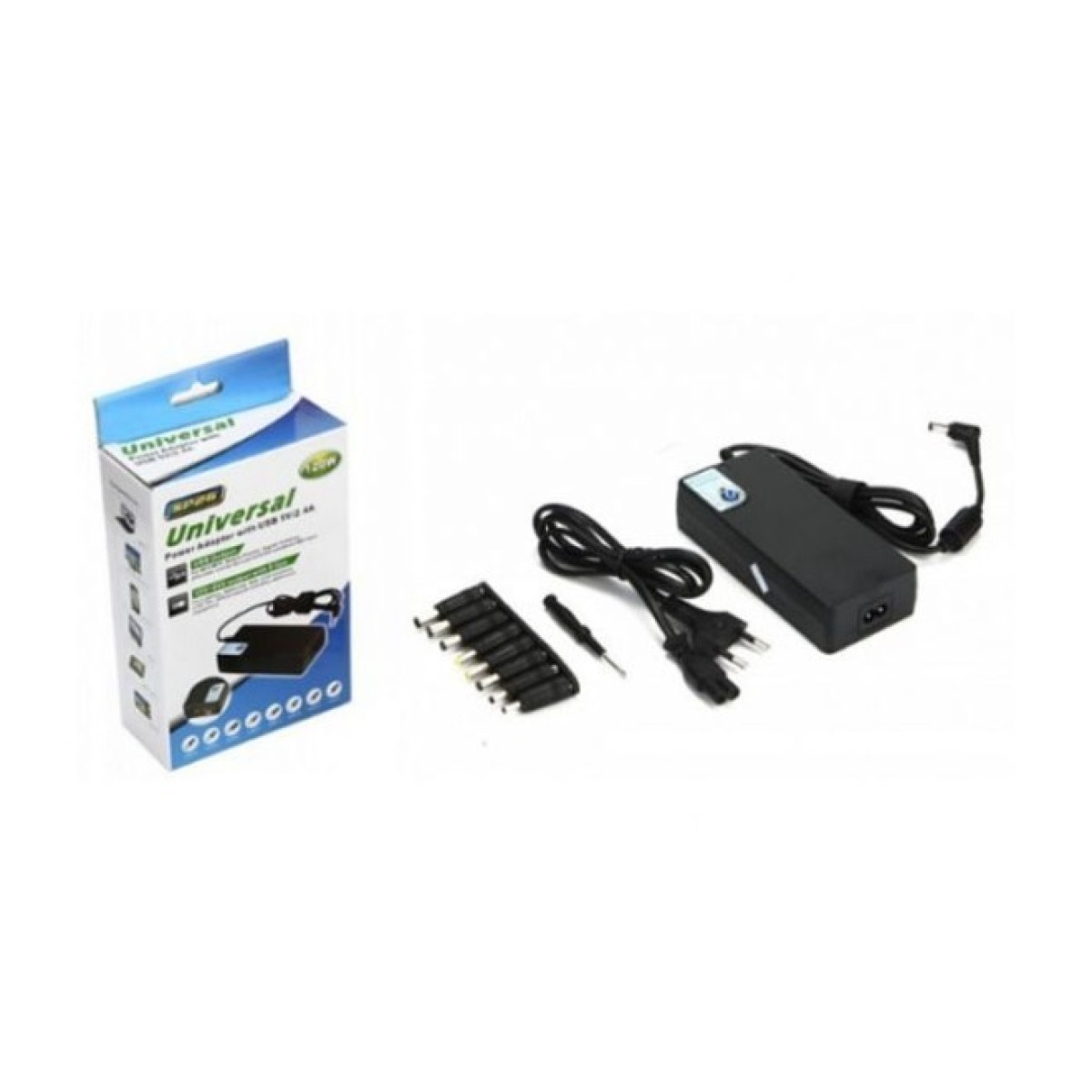 Блок живлення до ноутбуку Merlion 120W Universal, ручн. регулировка, 8 роз'ємов, 1*USB 5V/2.4A (YT-UPS120W) 256_256.jpg