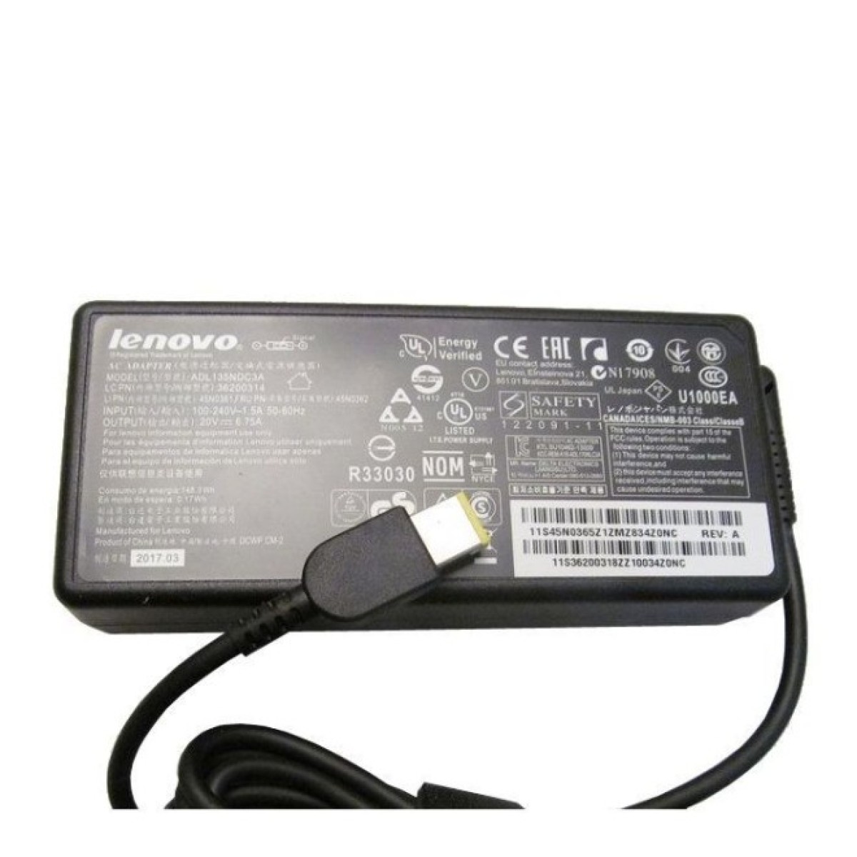 Блок питания к ноутбуку Lenovo 135W 20V, 6.75A, разъем прямоугольный (pin inside), Slim-кор (ADL135NDC3A) 256_256.jpg