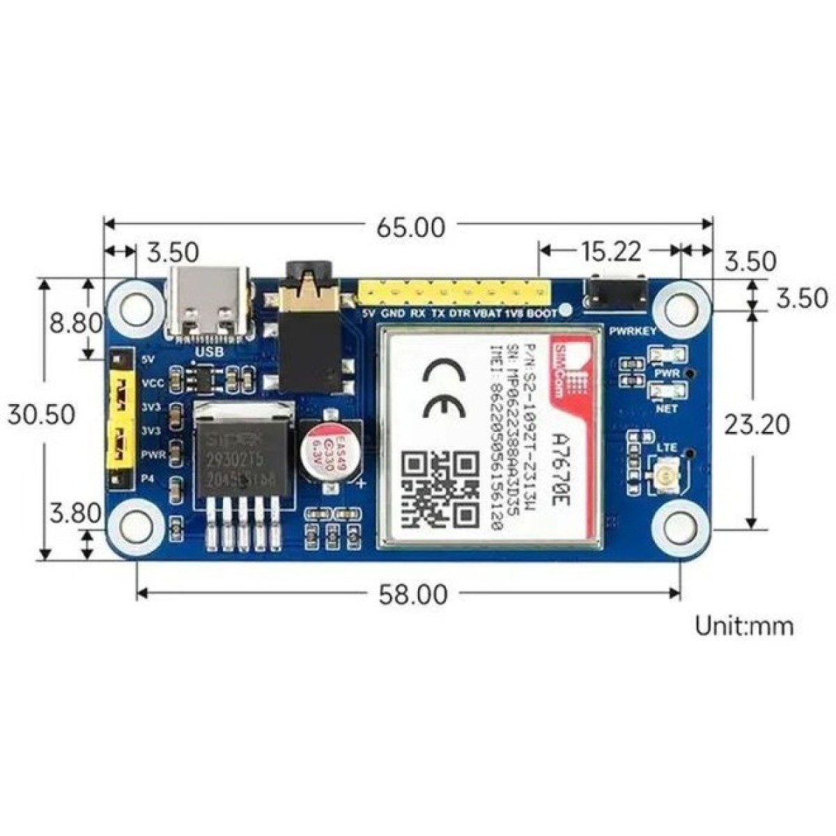 Плата расширения Waveshare Raspberry Pi A7670E LTE Cat-1 HAT (WAV-20049) 98_98.jpg - фото 5