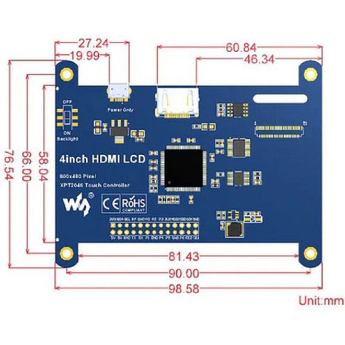 Екран Waveshare 4" HDMI LCD IPS з резистивним сенсором (WAV-12030 / RA333) 98_98.jpg - фото 3