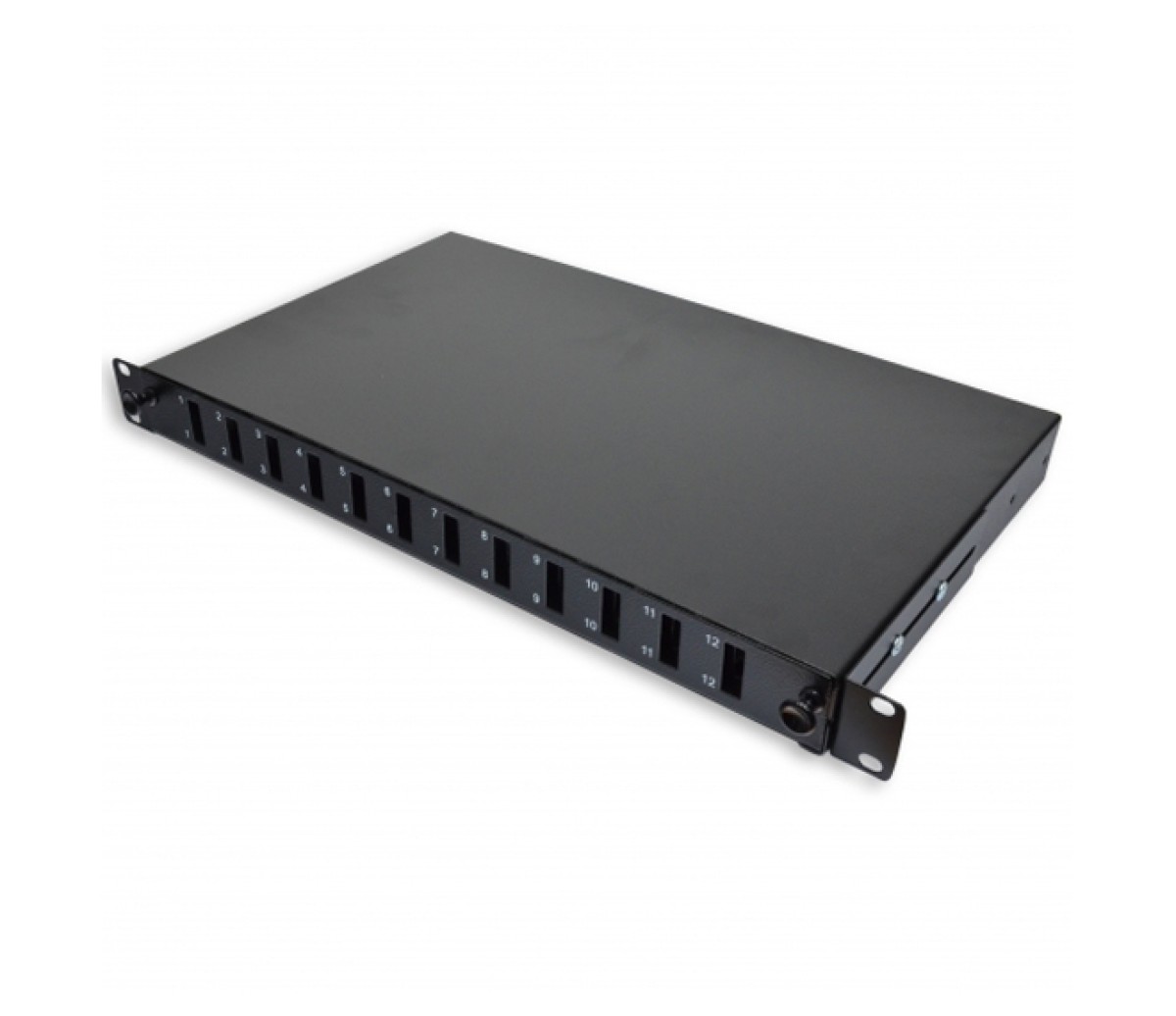 ODF панель 24 портів під 12 адаптерів SC Duplex/LC Quad, порожня, 1U, каб.вводи для 6xPG13.5 + 6xPG11, чорна, Україна 98_85.jpg - фото 3