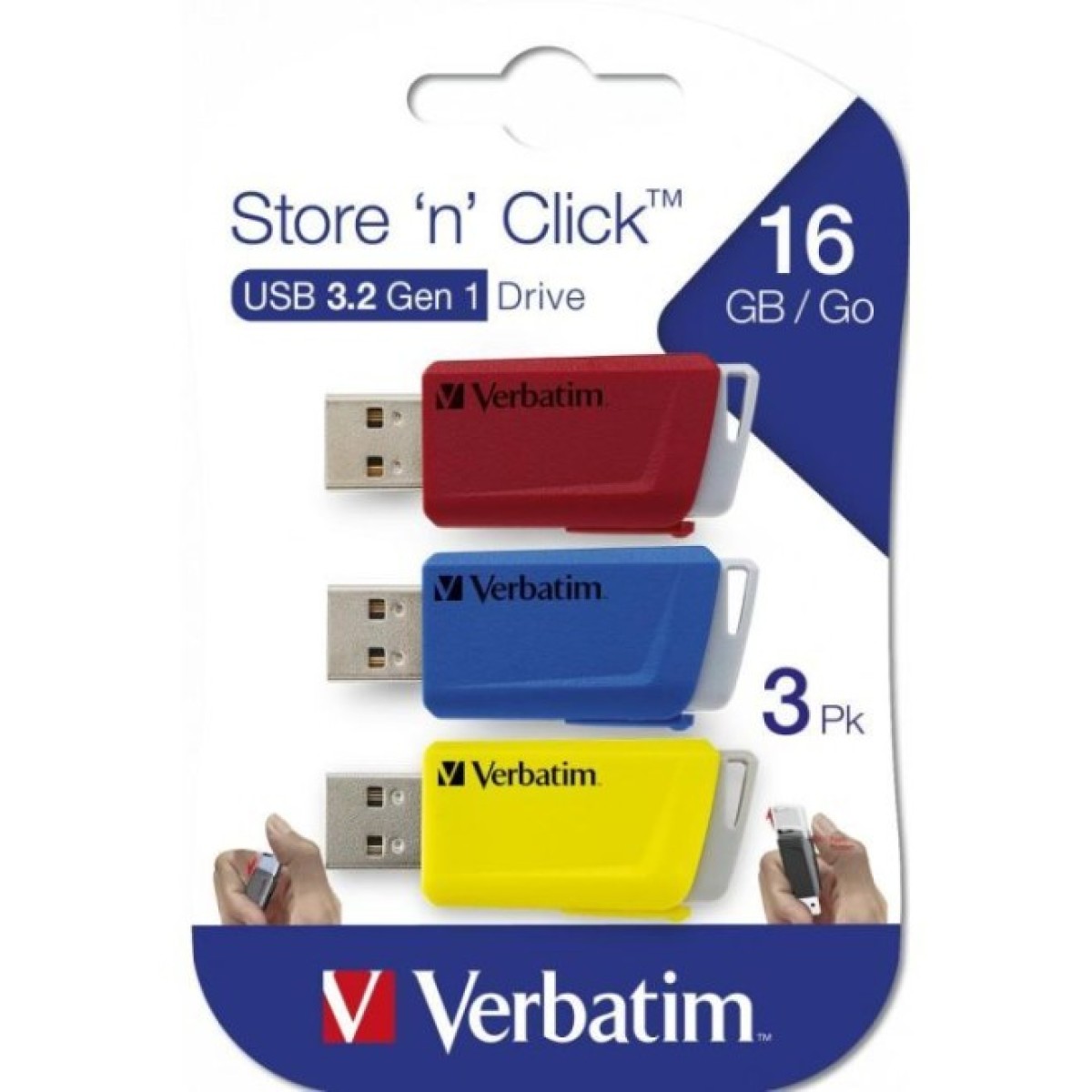 USB флеш накопичувач Verbatim 3x16GB Store 'n' Click Red/Blue/Yellow USB 3.2 (49306) 98_98.jpg - фото 9