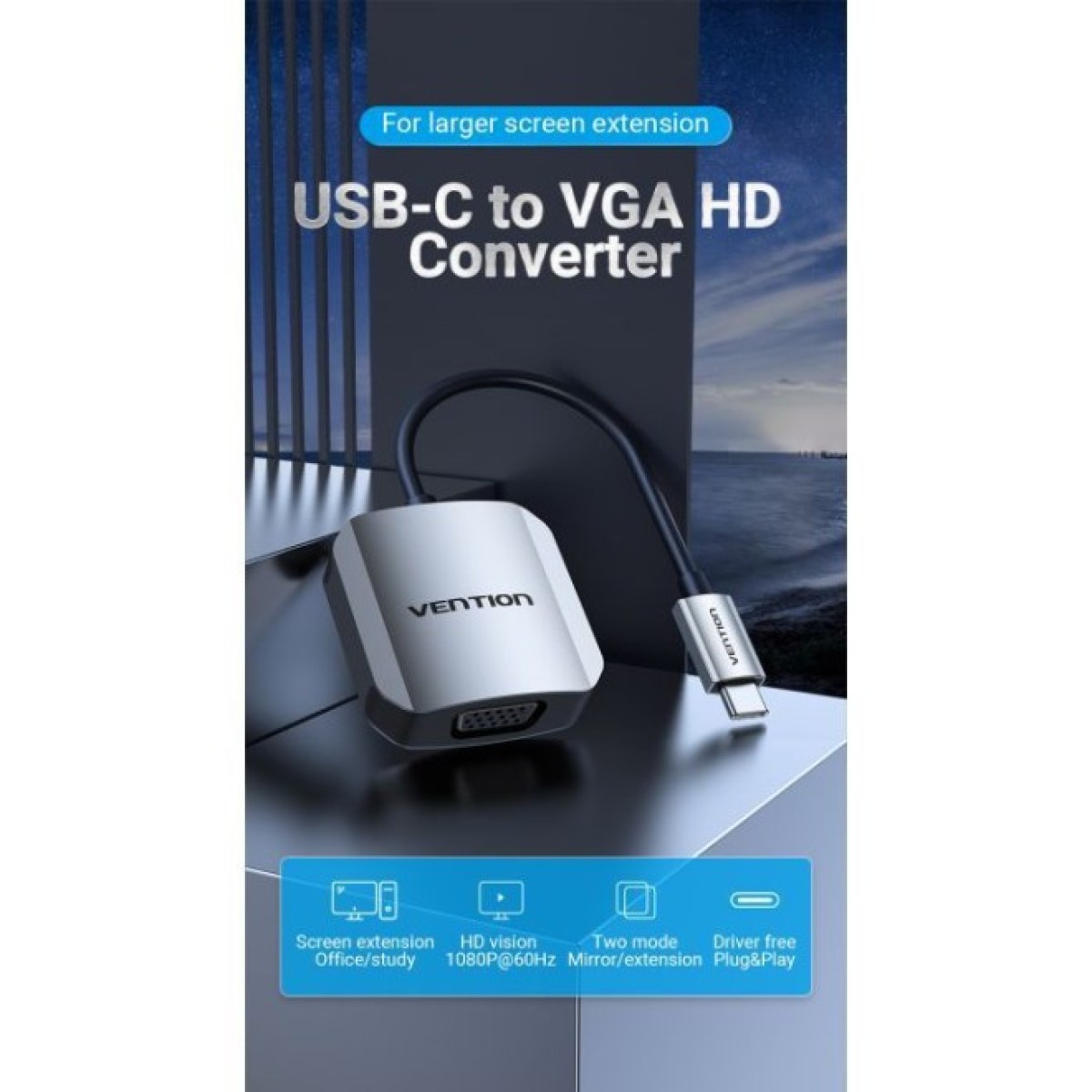 Перехідник USB3.1 Type-C to VGA (F) 0.15m 1080p 60Hz Vention (TDFHB) 98_98.jpg - фото 2