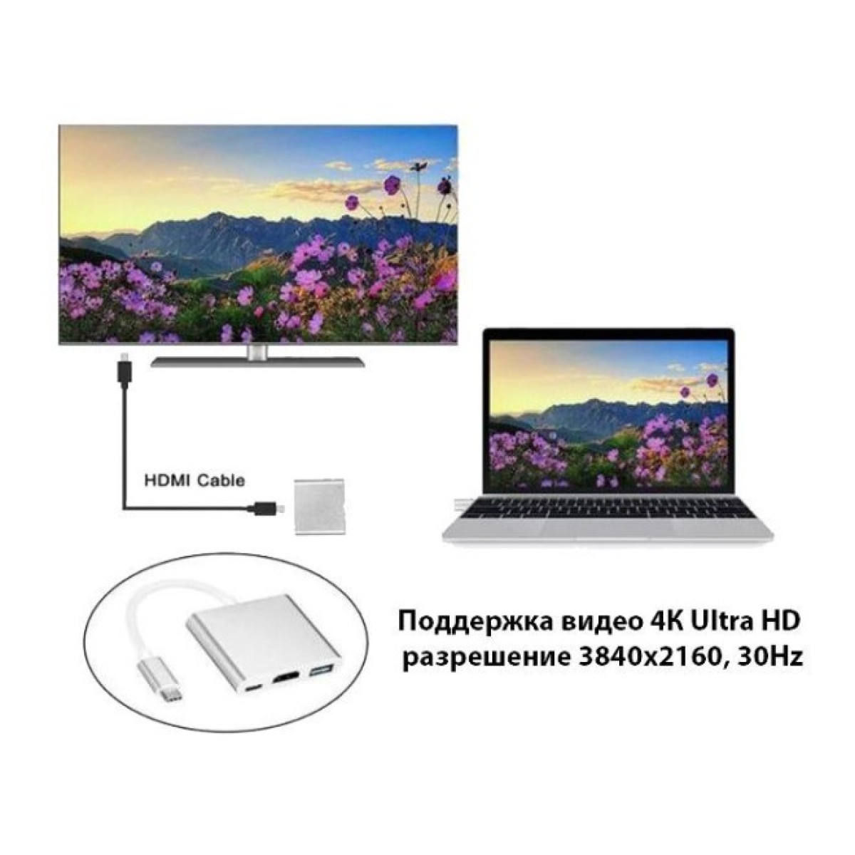 Переходник Dynamode Dynamode USB3.1 Type-C to 1хHDMI, 1хUSB 3.0, 1хUSB Type-C Fe (Multiport USB 3.1 Type-C to HDMI) 98_98.jpg - фото 3
