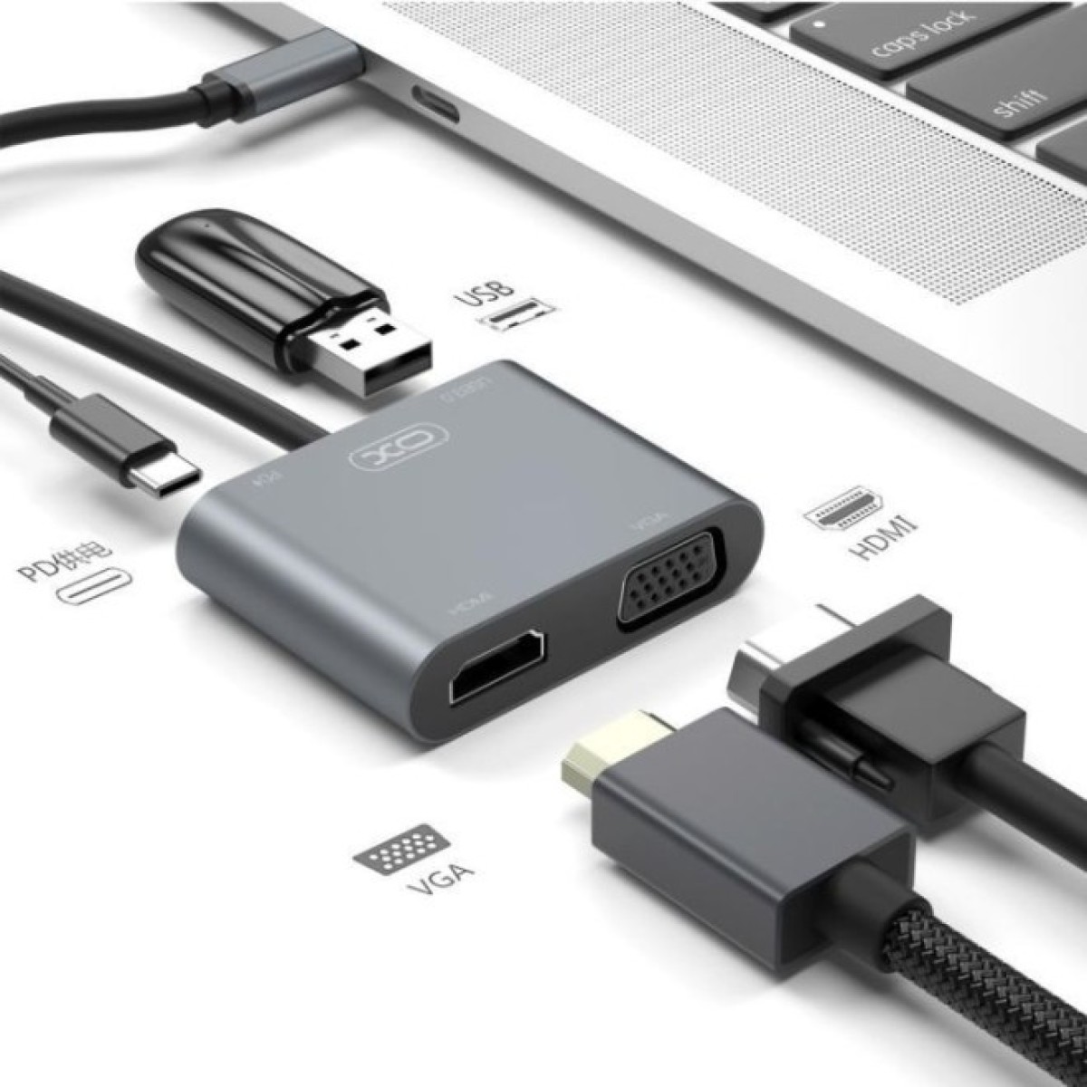 Перехідник XO 4-in-1 Dock USB-C (HDMI/VGA/USB3.0/USB-C PD) (XO-HUB001SL) 98_98.jpg - фото 3