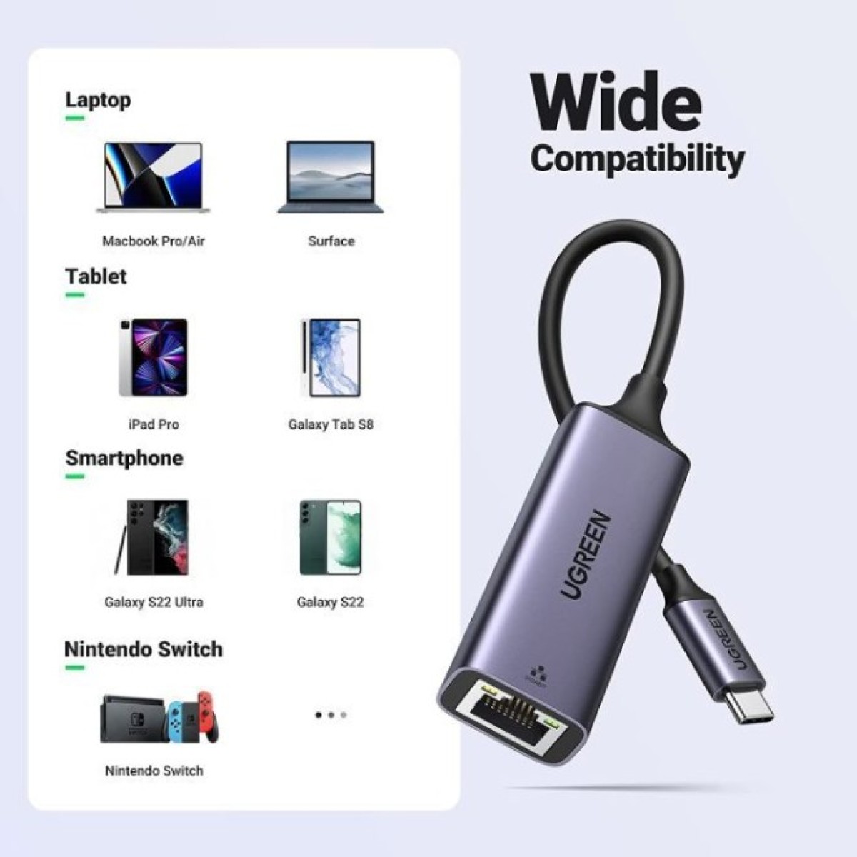 Переходник USB 3.1 Type-C to Ethernet RJ45 1000 Mb CM199 Ugreen (50737) 98_98.jpg - фото 6