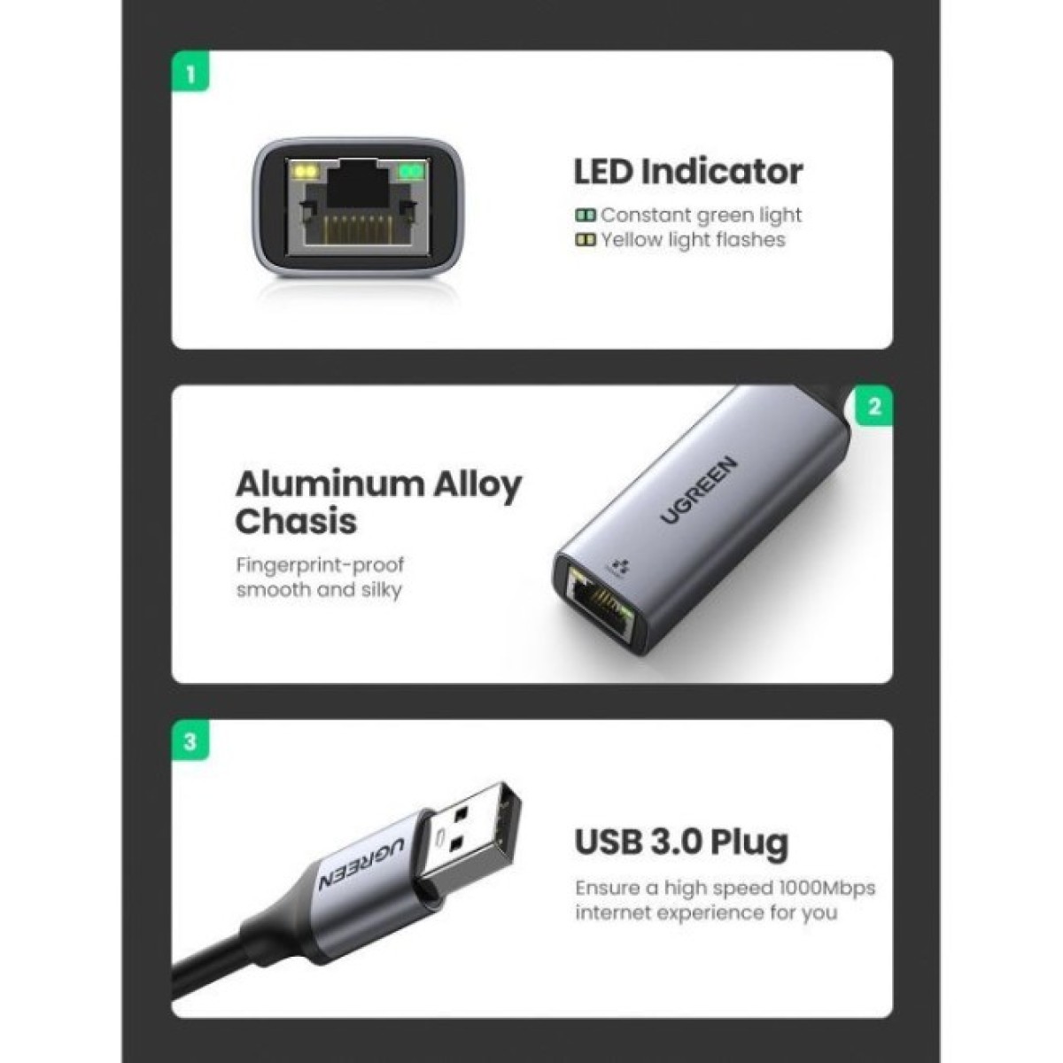 Переходник USB 3.0 to Ethernet RJ45 1000 Mb CM209 Ugreen (50922) 98_98.jpg - фото 3