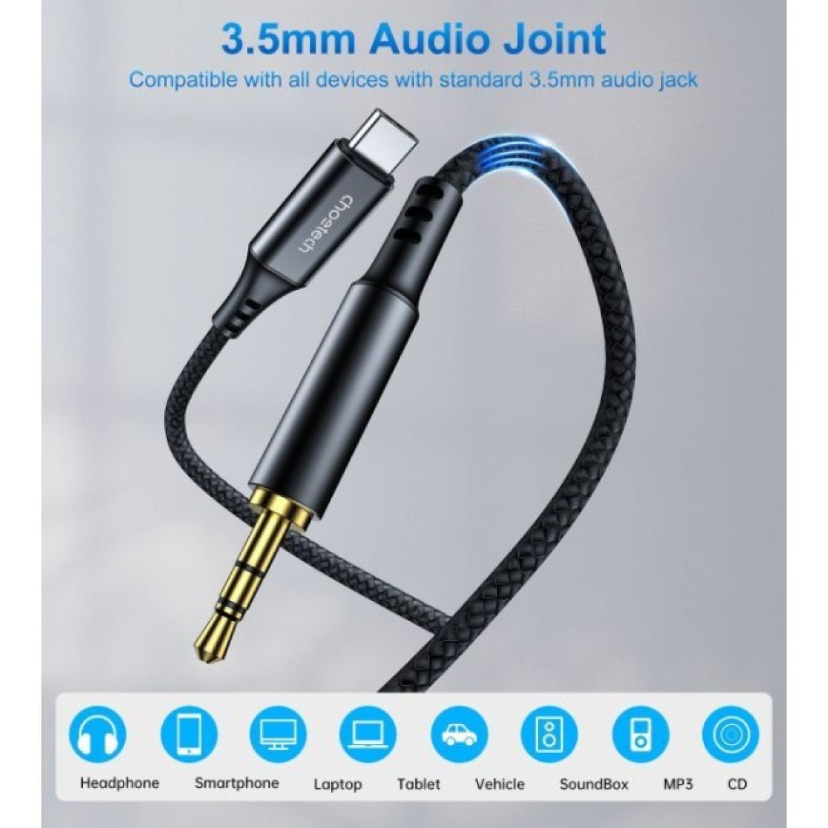 Переходник USB-C to jack 3.5mm stereo audio (CDLA) 2.0m Choetech (AUX008-BK) 98_98.jpg - фото 3