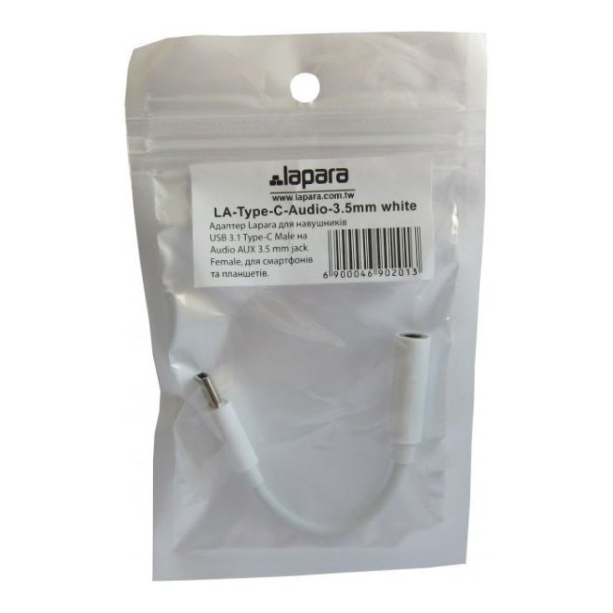 Перехідник Lapara USB Type-C Male - Audio AUX mini jack 3,5 mm Female (LA-Type-C-Audio-3.5mm white) 98_98.jpg - фото 6