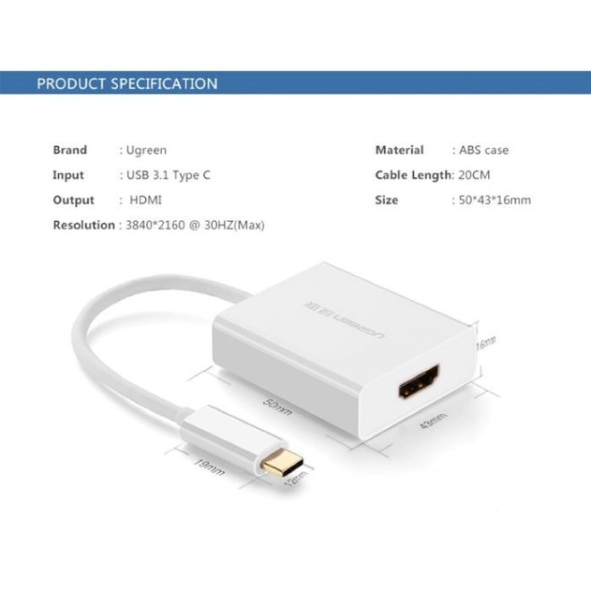 Переходник USB2.0 Type-C to HDMI V1.4b 40273 white Ugreen (40273) 98_98.jpg - фото 6