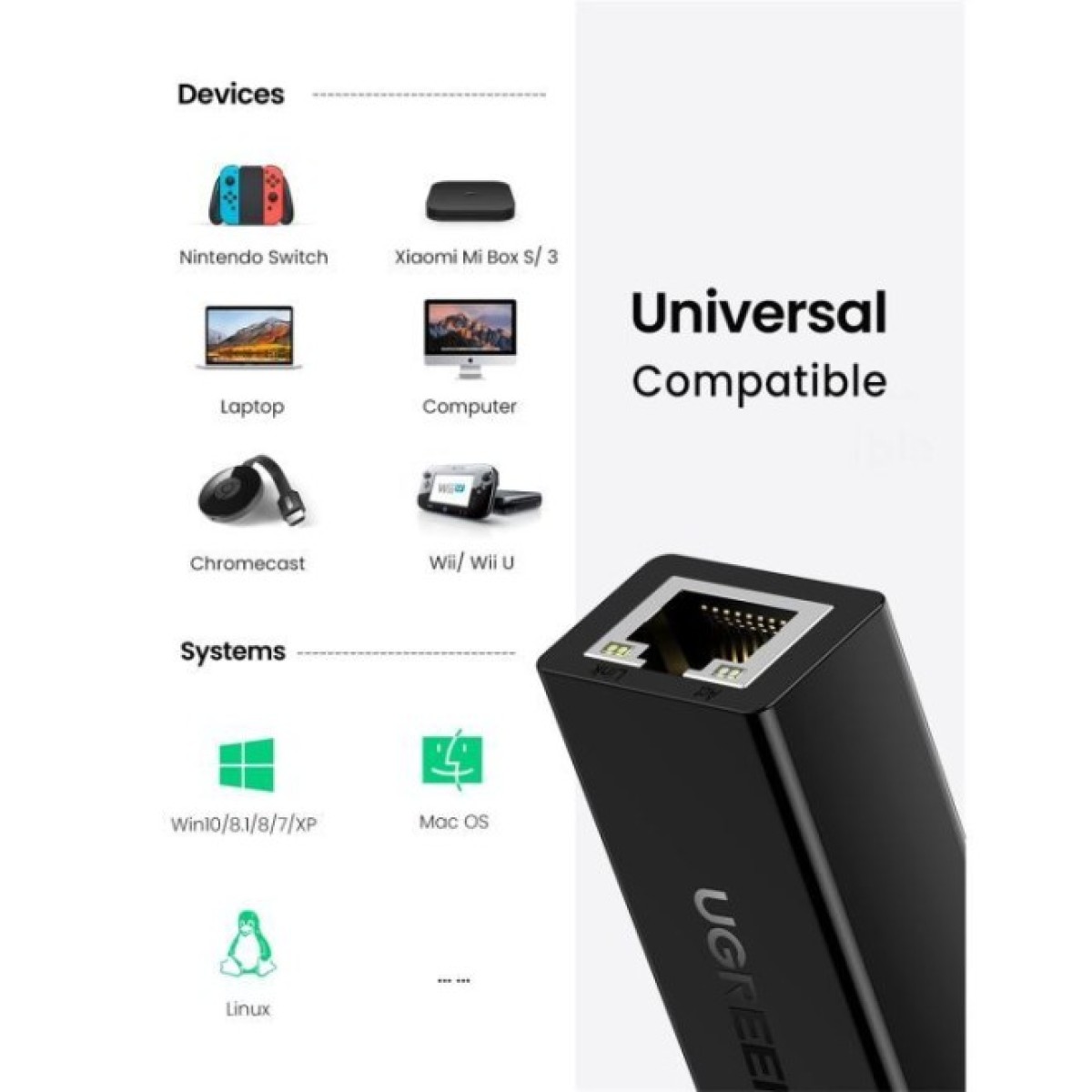 Перехідник USB 2.0 to Ethernet RJ45 10/100 Mb CR110 Ugreen (20254) 98_98.jpg - фото 8