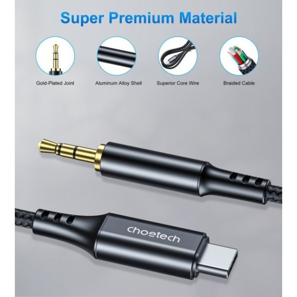 Переходник USB-C to jack 3.5mm stereo audio (CDLA) 2.0m Choetech (AUX008-BK) 98_98.jpg - фото 5
