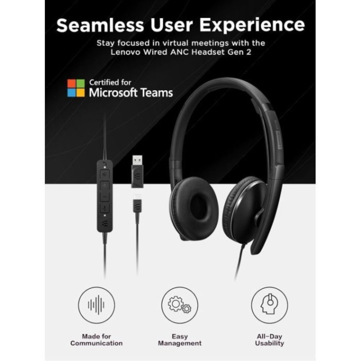 Навушники Lenovo Wired ANC Headset Gen 2 (Teams) Black (4XD1M45627) 98_98.jpg - фото 7