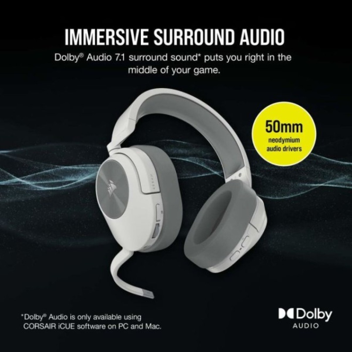 Навушники Corsair HS55 Wireless Gaming Dolby 7.1 White (CA-9011281-EU) 98_98.jpg - фото 2