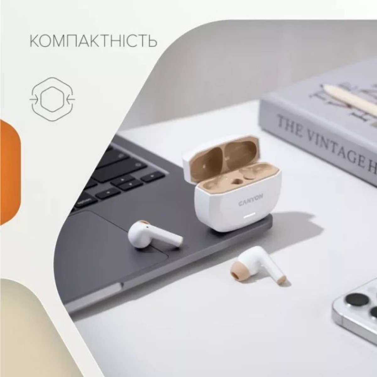 Наушники Canyon Hexagon 7 TWS ANC+ENC Wireless Charge White/Beige (CNS-TWS7WB) 98_98.jpg - фото 6