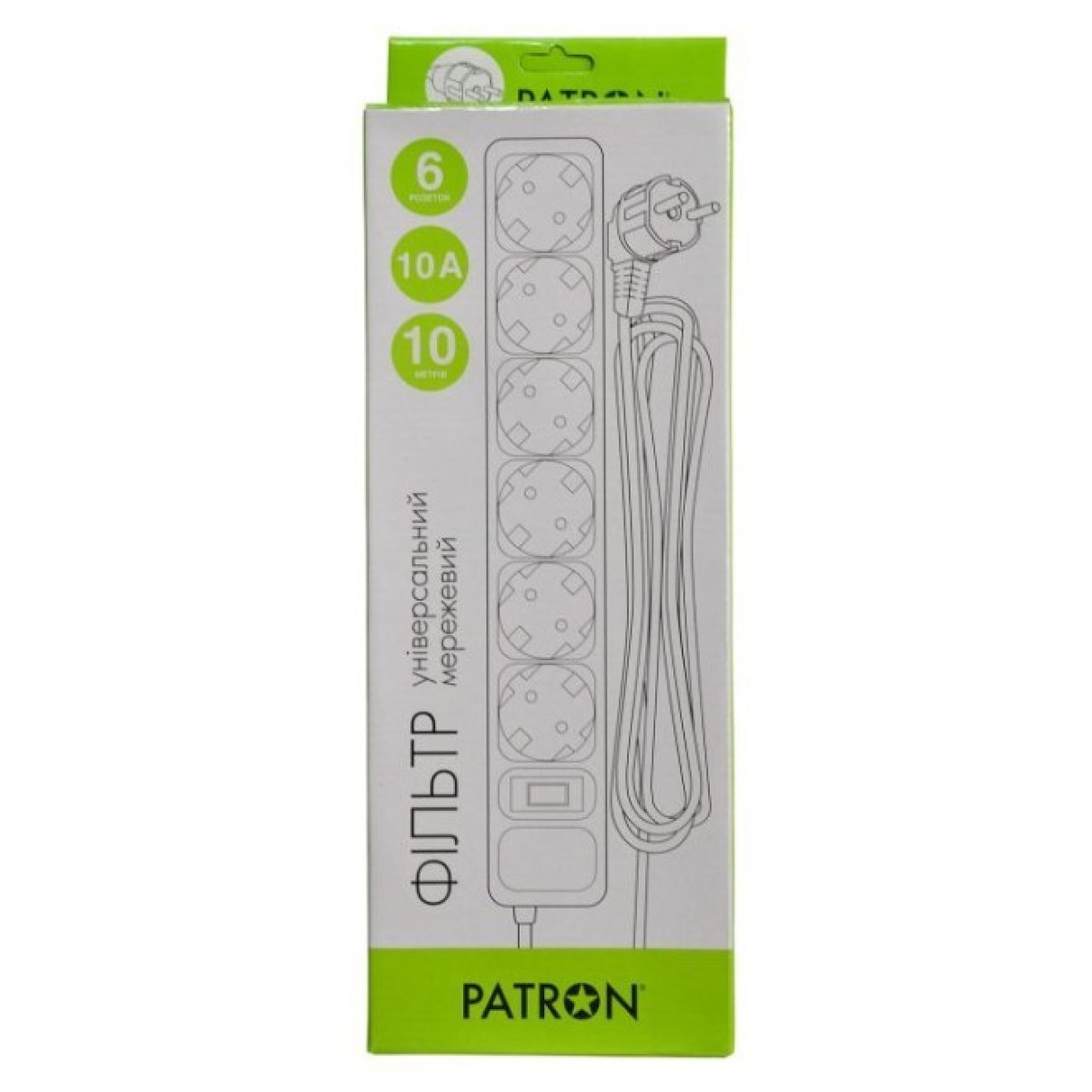 Мережевий фільтр живлення Patron 10 m3*1mm2 (SP-10610) 6 розеток BLACK (EXT-PN-SP-10610) 98_98.jpg - фото 2