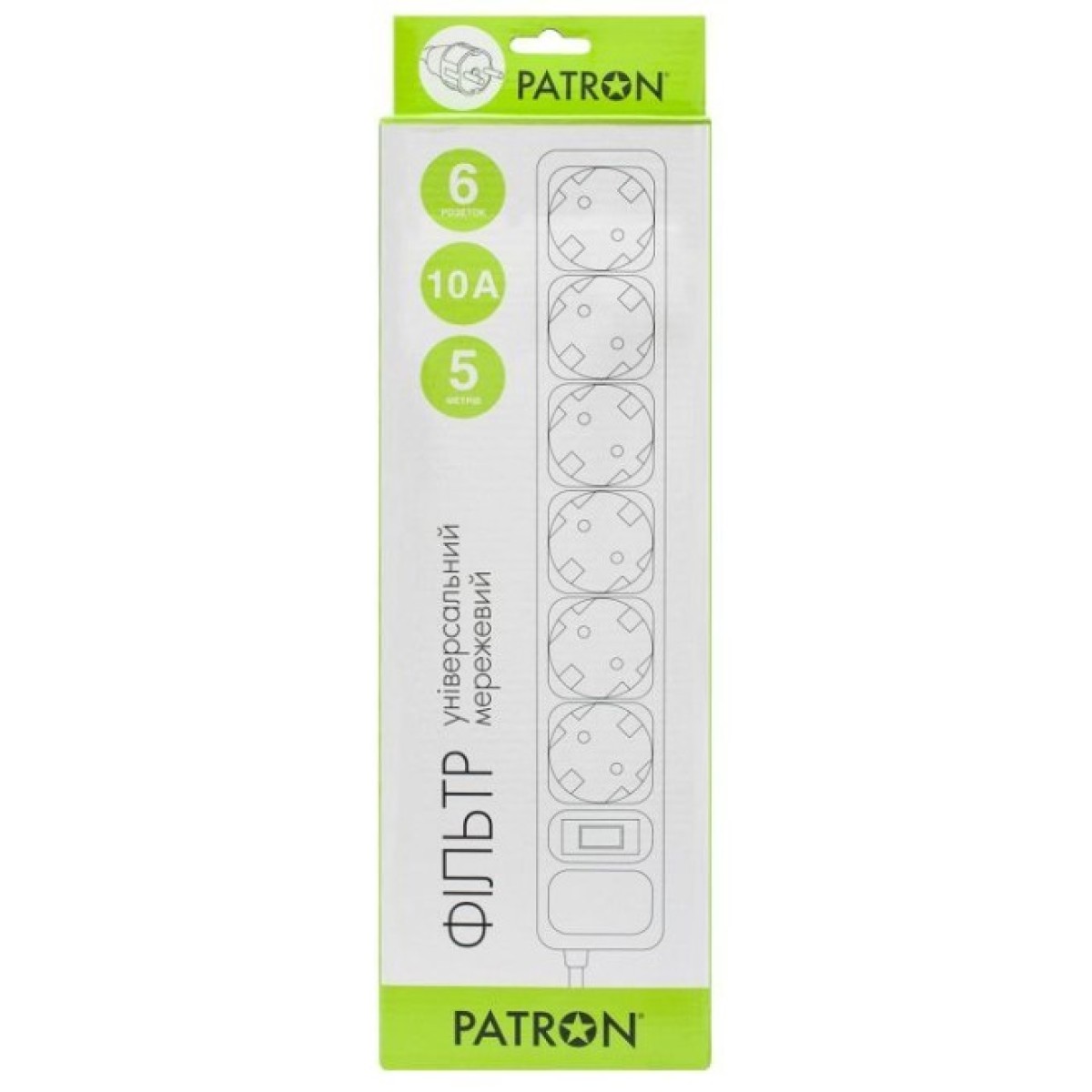 Мережевий фільтр живлення Patron 5.0 m3*1mm2 (SP-1065)  6 розеток BLACK (EXT-PN-SP-1065) 98_98.jpg - фото 2