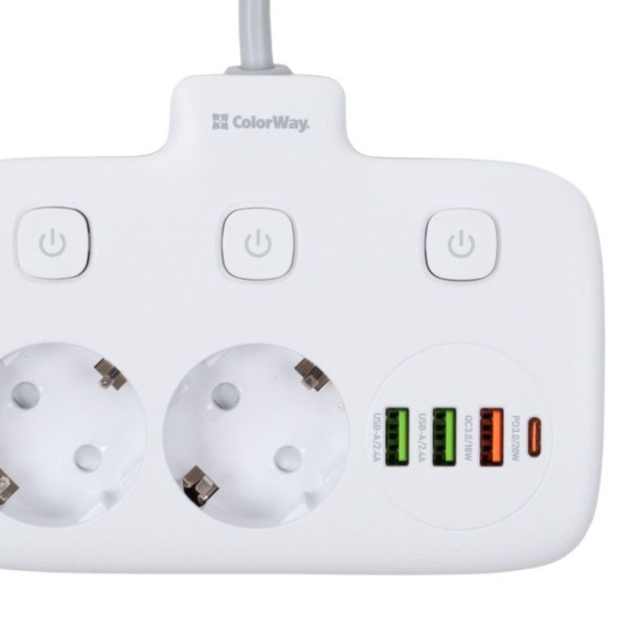 Мережевий фільтр живлення ColorWay 4 розетки/4USB White 1.8м (1QC3.0 + 3 AUTO ID) (CW-CHU44QW) 98_98.jpg - фото 5