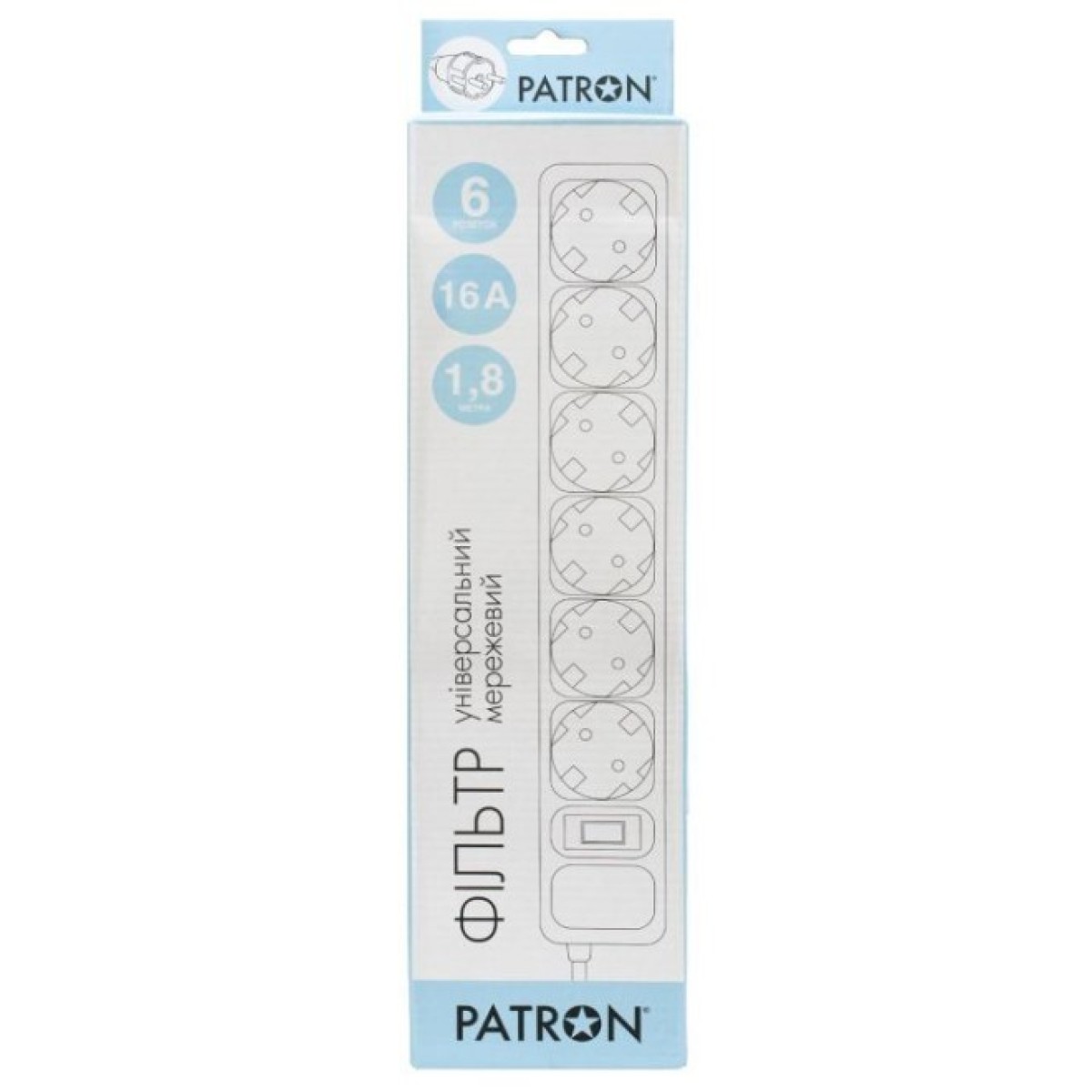 Мережевий фільтр живлення Patron 1.8 m3*1.5mm2 (SP-1662) 6 розеток BLACK (EXT-PN-SP-1662) 98_98.jpg - фото 2