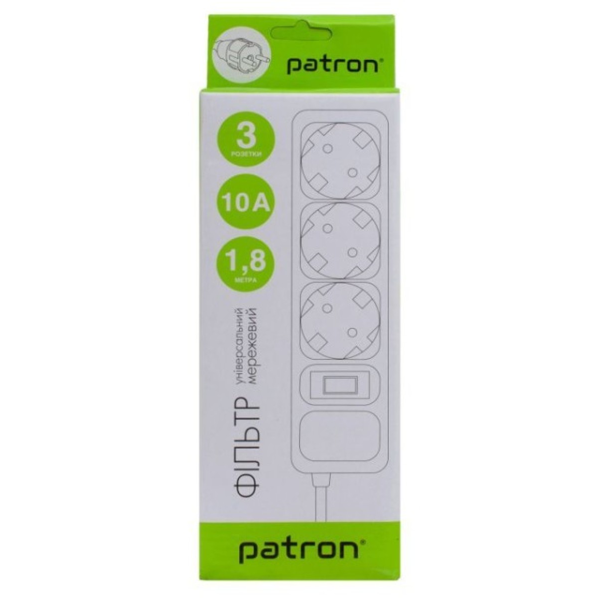 Мережевий фільтр живлення Patron EXT-PN-SP-1032, 1.8m Black (EXT-PN-SP-1032) 98_98.jpg - фото 3