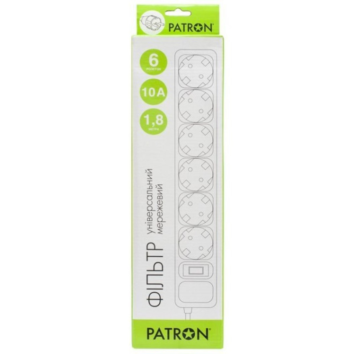 Мережевий фільтр живлення Patron 1.8 m3*1mm2 (SP-1062) 6 розеток BLACK (EXT-PN-SP-1062) 98_98.jpg - фото 2