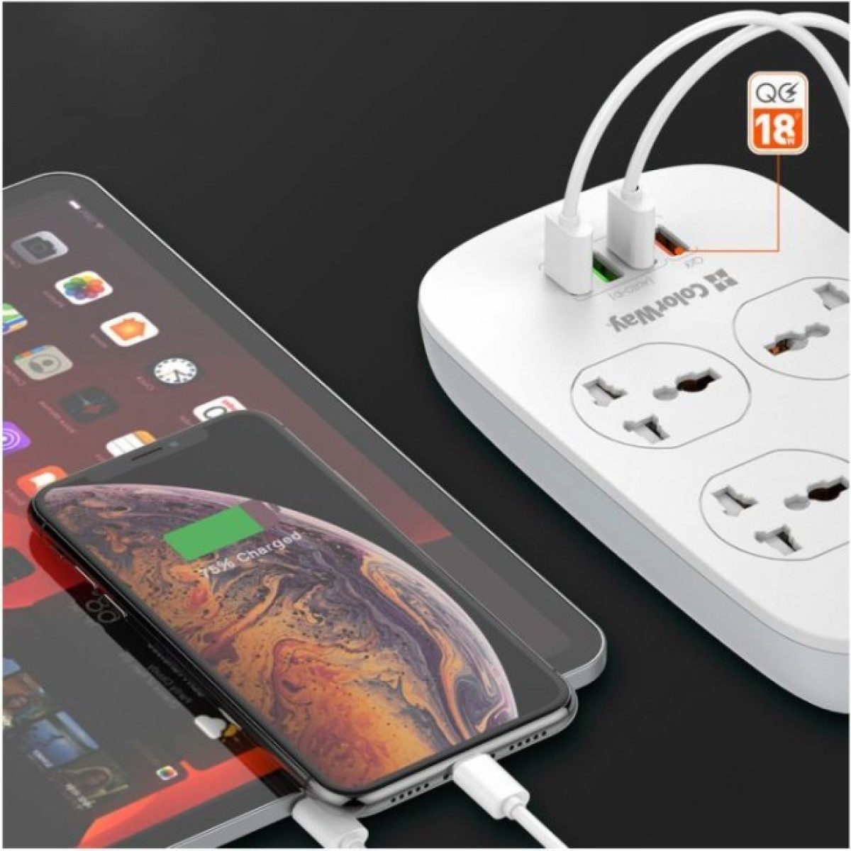 Мережевий фільтр живлення ColorWay 4 розетки/4USB White 1.8м (1QC3.0 + 3 AUTO ID) (CW-CHU44QW) 98_98.jpg - фото 7