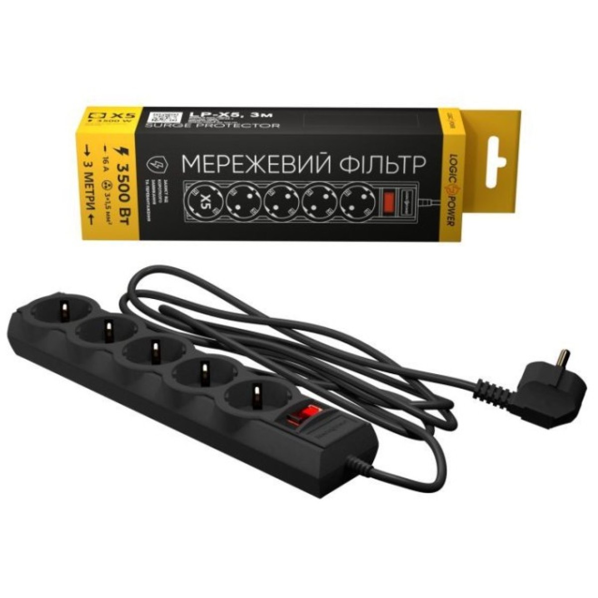 Мережевий фільтр живлення LogicPower LP-X5 PREMIUM, 3m black (9584) 256_256.jpg