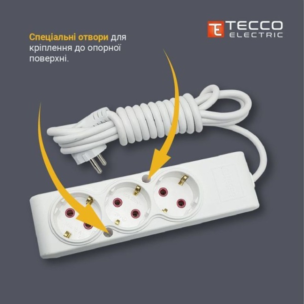 Мережевий подовжувач TECCO 1.5м 2 поста white (8681277843433) 98_98.jpg - фото 2