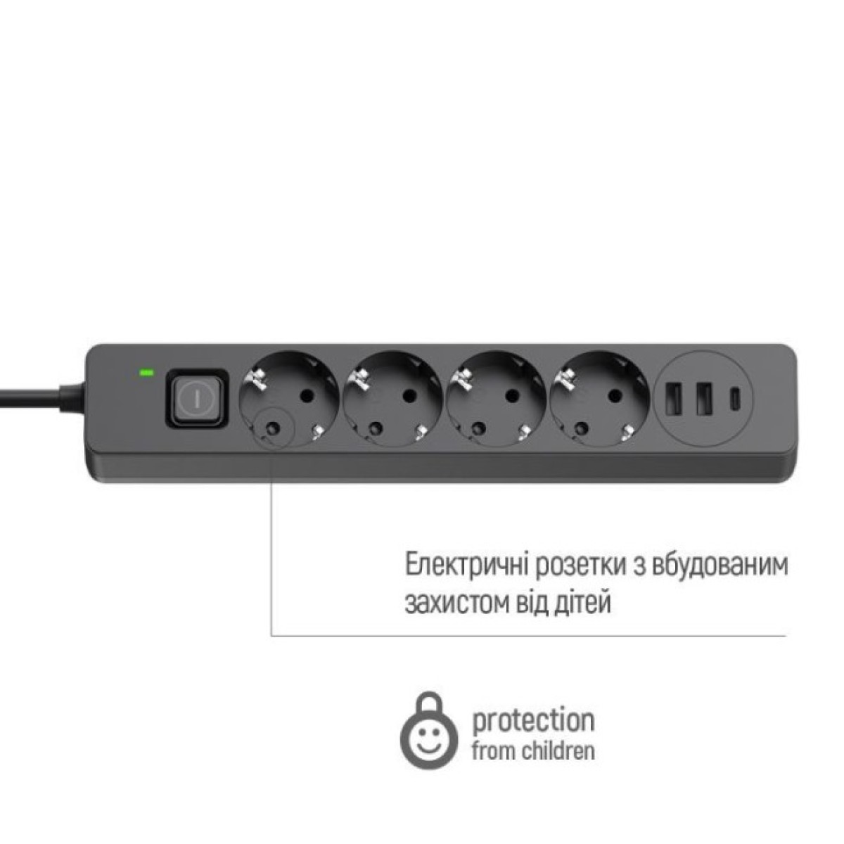 Мережевий фільтр живлення ColorWay CW-CHE435PDB, 4 розетки/3USB 5M (CW-CHE435PDB) 98_98.jpg - фото 5