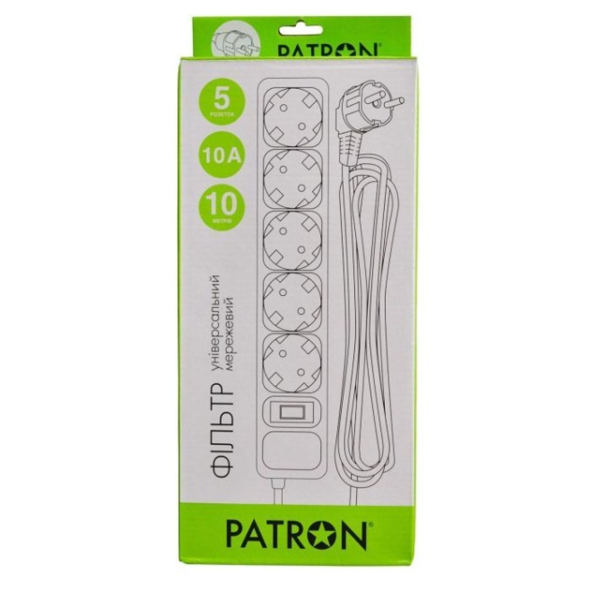 Мережевий фільтр живлення Patron 10 m3*1mm2 (SP-10510) 5 розеток BLACK (EXT-PN-SP-10510) 98_98.jpg - фото 2