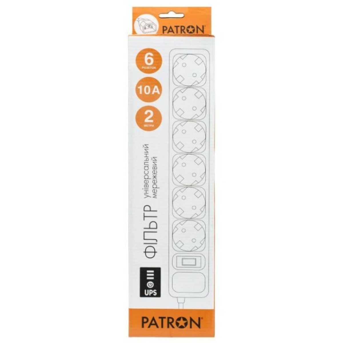 Мережевий фільтр живлення Patron 2 m3*1mm2 (SP-1065U) 6 розеток BLACK (EXT-PN-SP-1065U) 98_98.jpg - фото 2