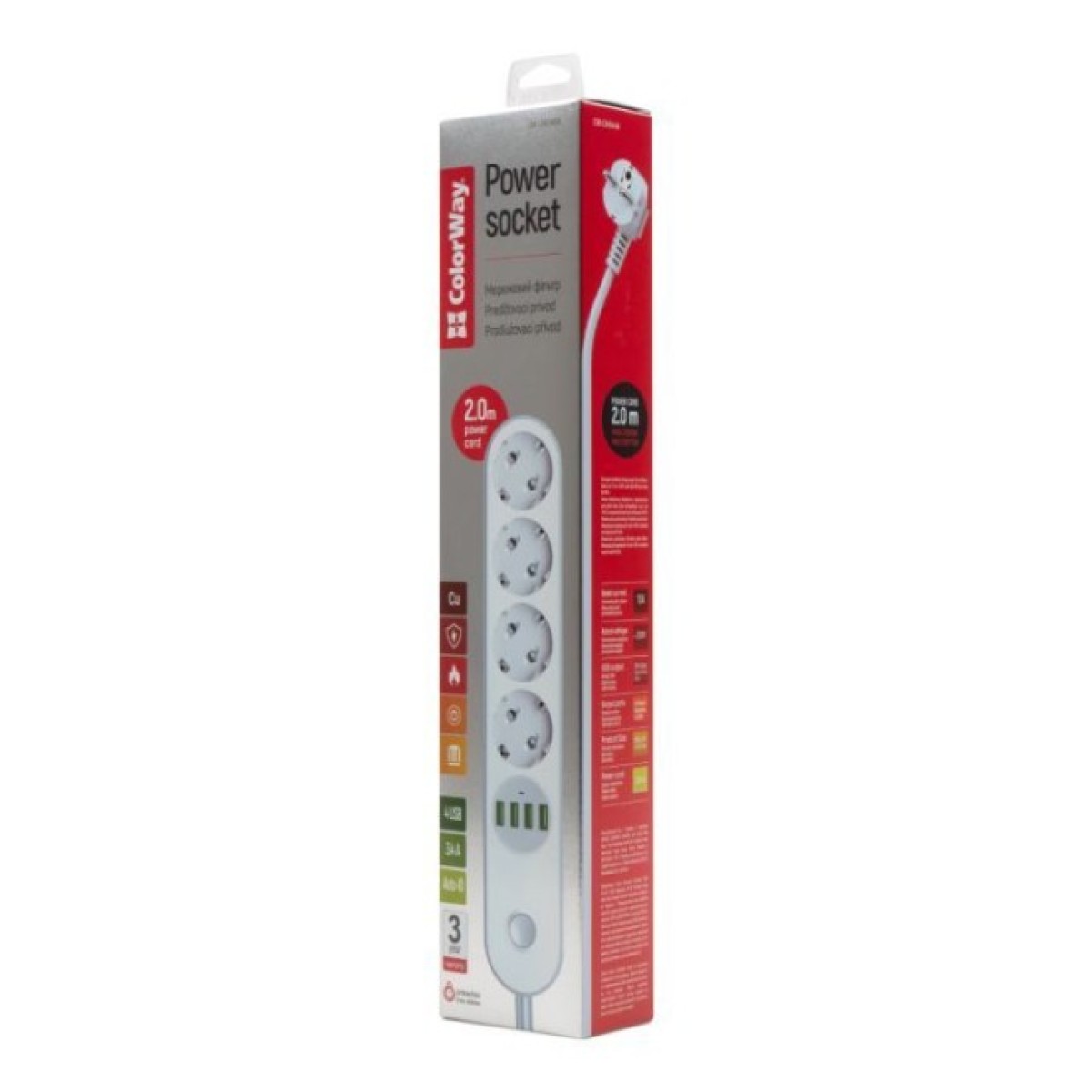 Мережевий фільтр живлення ColorWay CW-CHE44W, 4 розетки/4USB White 2M (CW-CHE44W) 98_98.jpg - фото 9