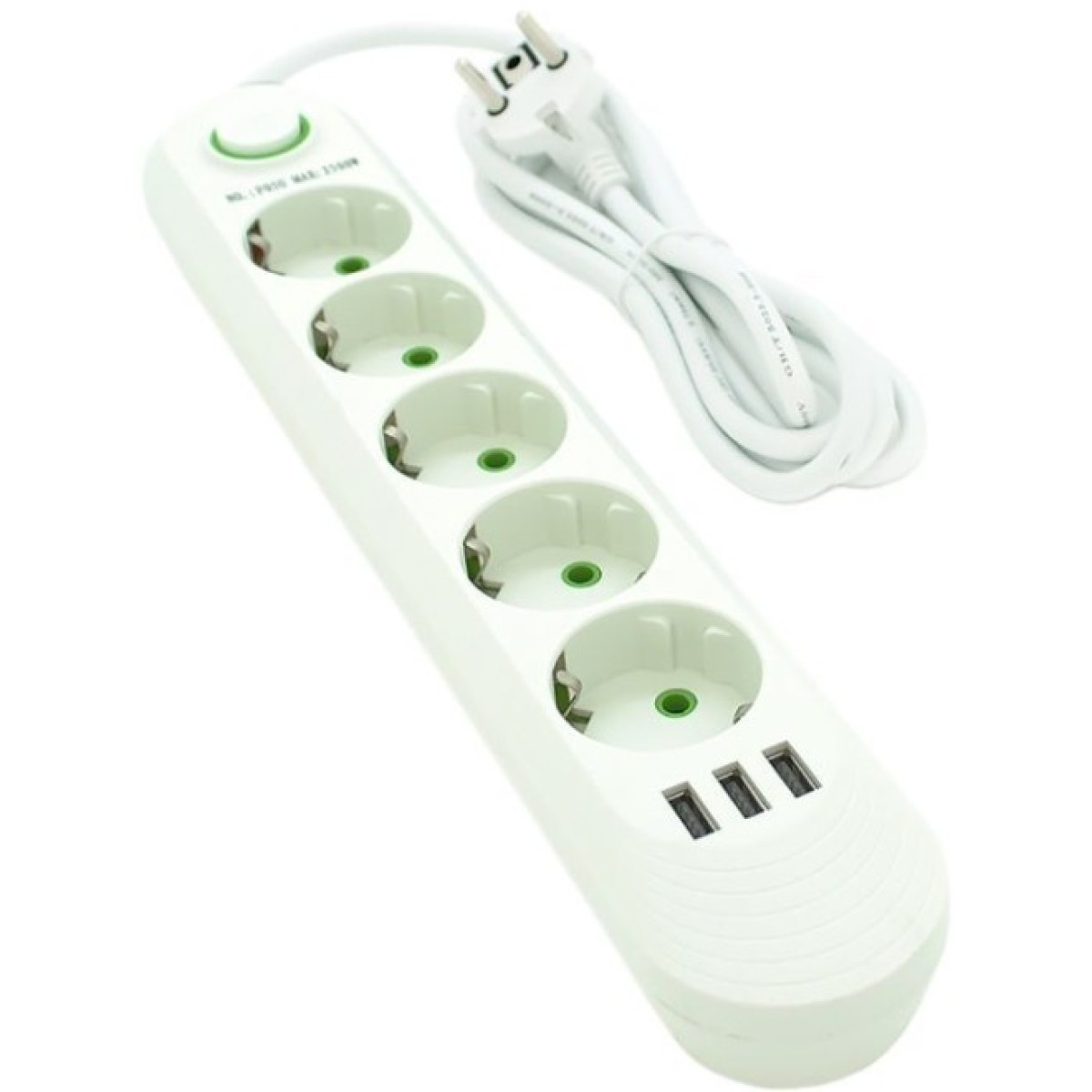 Мережевий фільтр живлення Voltronic F05U, 5роз EU, 3*USB White (F05U-White) 256_256.jpg