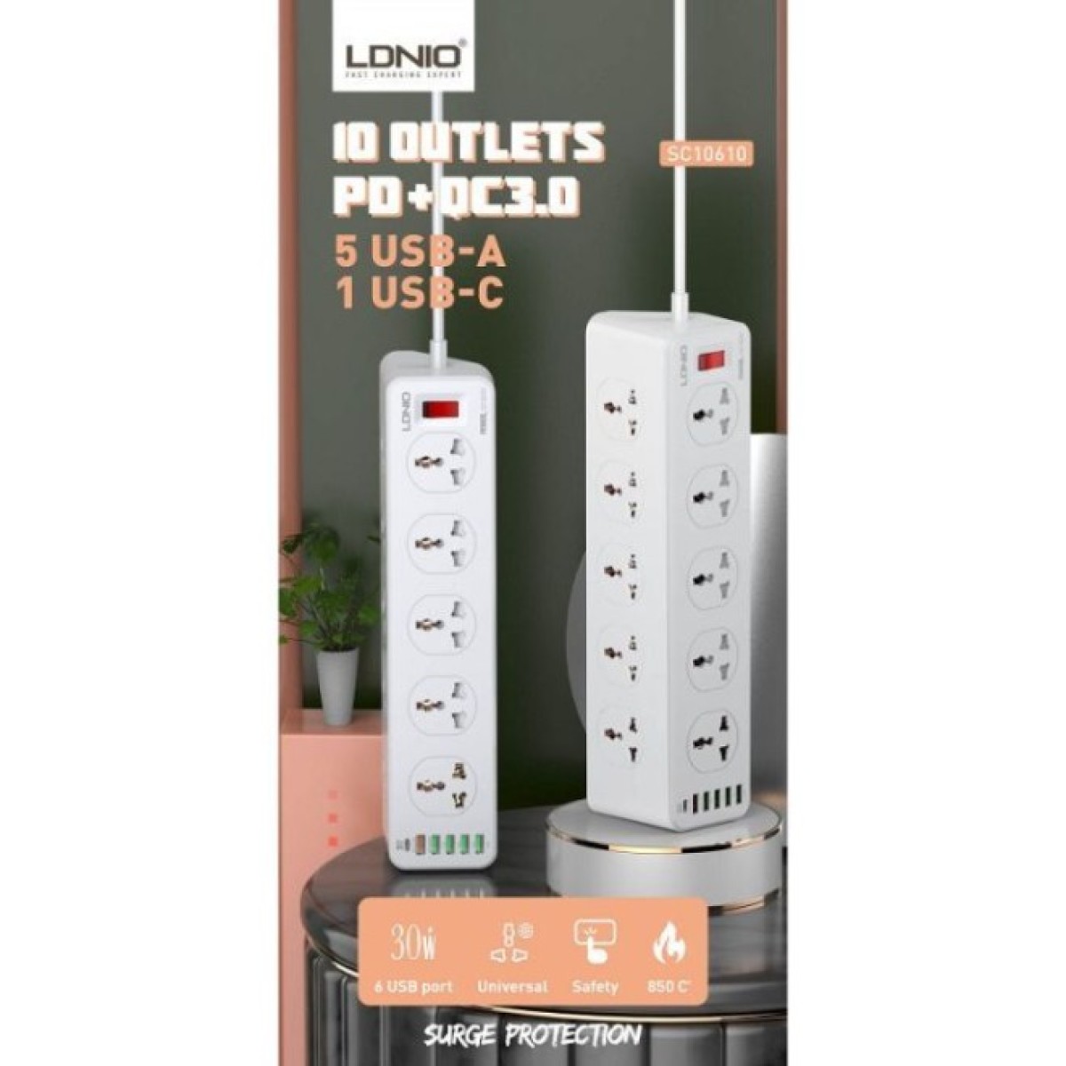 Мережевий фільтр живлення LDNIO SC10610, 5роз + 3USB (SC10610) 98_98.jpg - фото 7