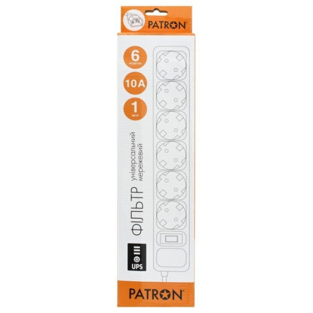 Мережевий фільтр живлення Patron 1 m3*1mm2 (SP-1063U) 6 розеток BLACK (EXT-PN-SP-1063U) 98_98.jpg - фото 3