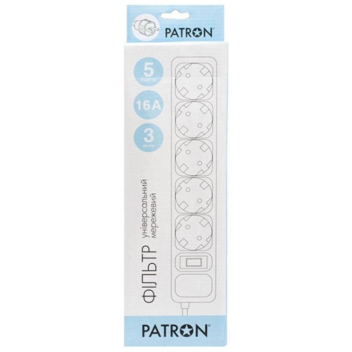 Мережевий фільтр живлення Patron 3.0 m3*1.5mm2 (SP-1653) 5 розеток BLACK (EXT-PN-SP-1653) 98_98.jpg - фото 2