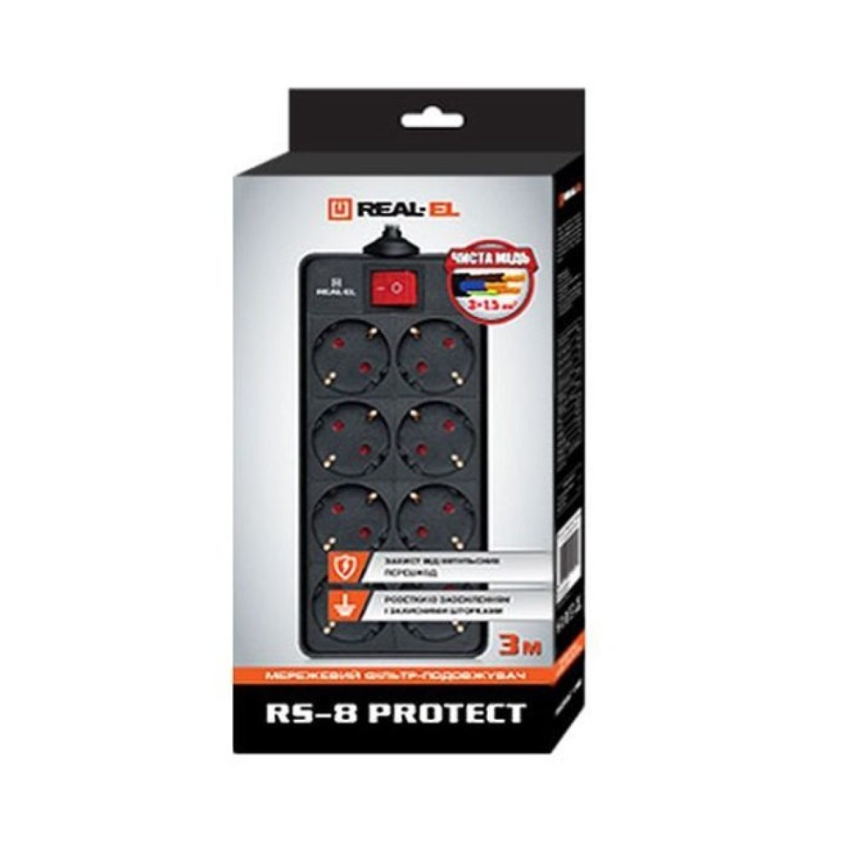 Мережевий фільтр живлення REAL-EL REAL-EL RS-8 PROTECT, 3m, black (EL122300022) 98_98.jpg - фото 2