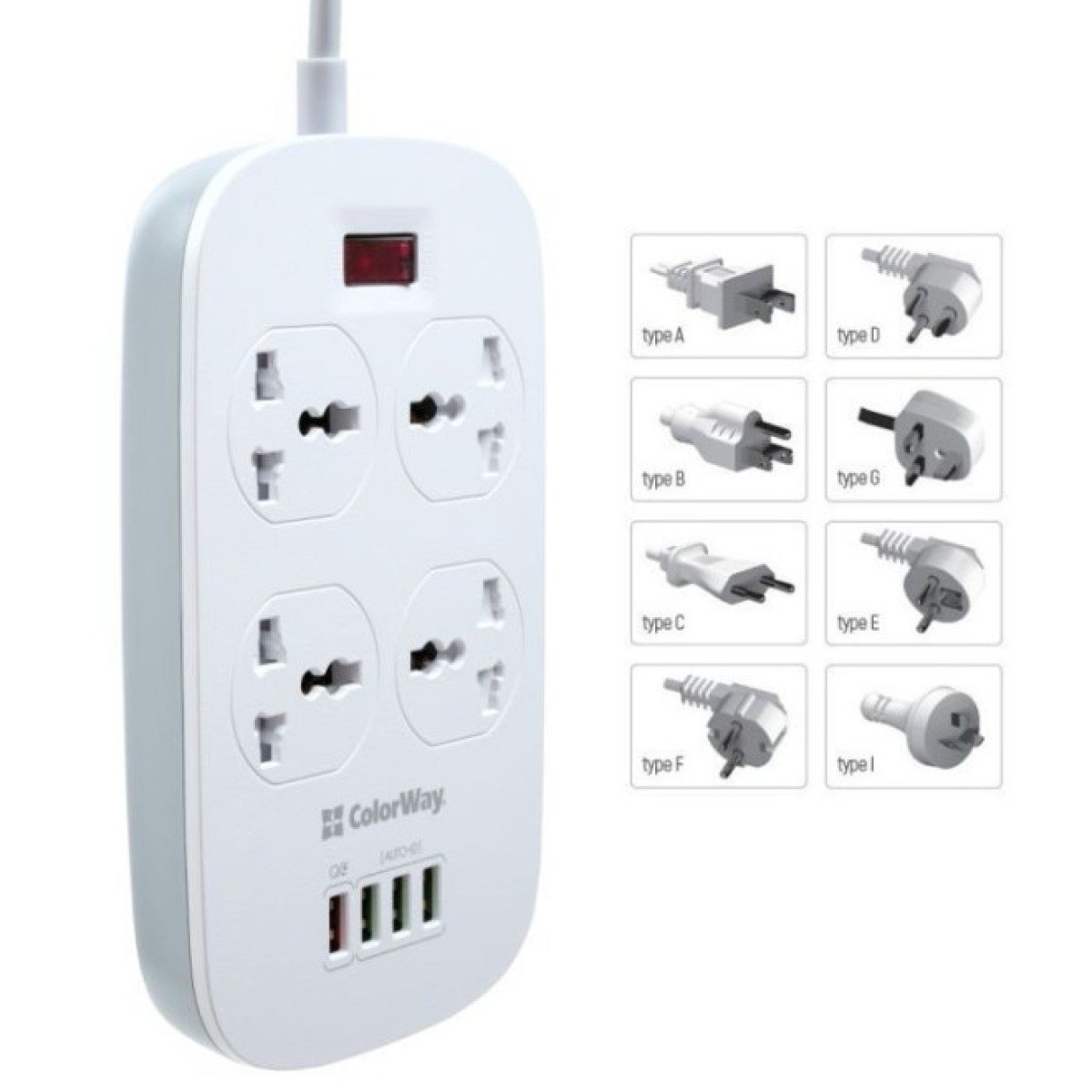 Мережевий фільтр живлення ColorWay 4 розетки/4USB White 1.8м (1QC3.0 + 3 AUTO ID) (CW-CHU44QW) 98_98.jpg - фото 9