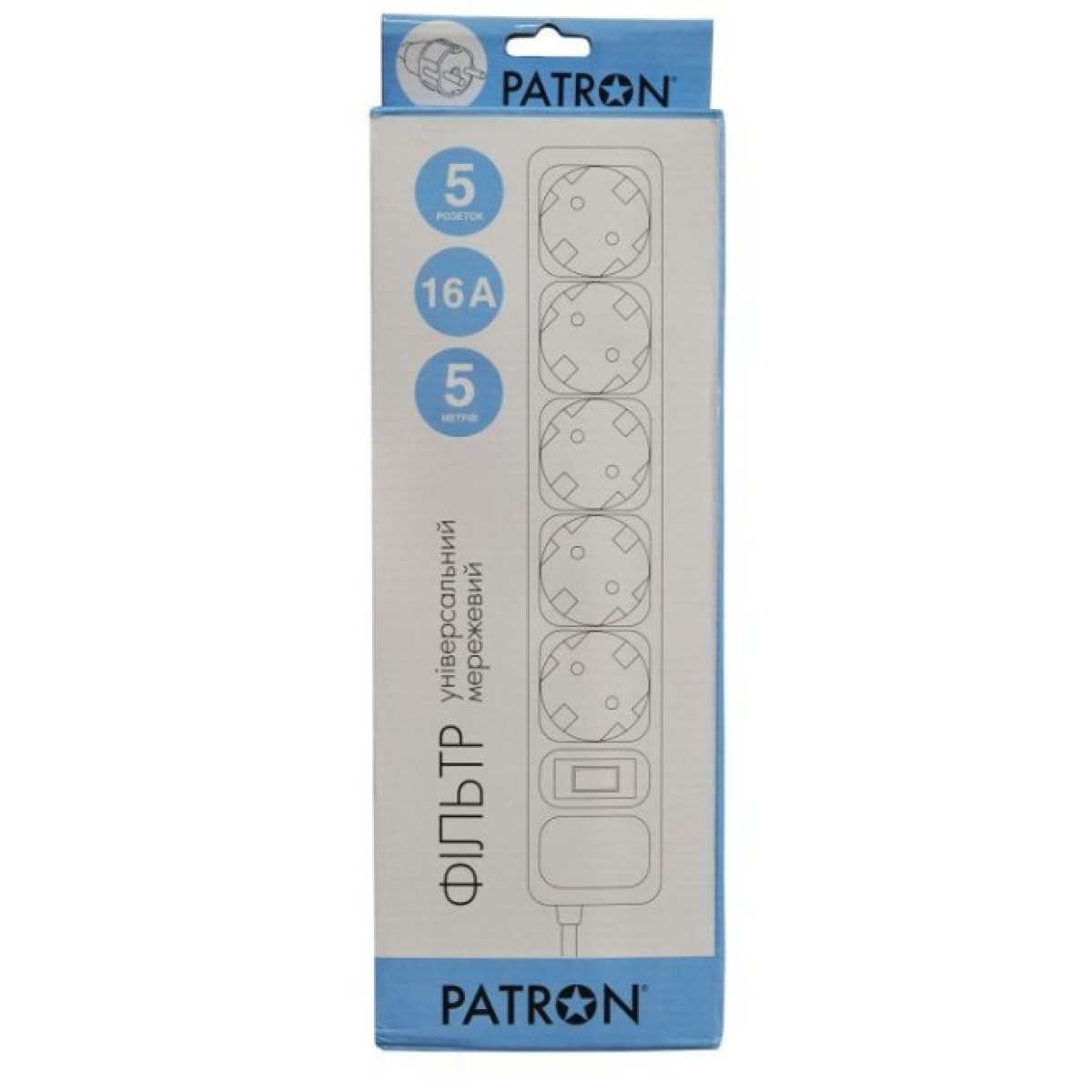 Мережевий фільтр живлення Patron 5.0 m, 3*1.5mm2 (SP-1655) 5 розеток BLACK (EXT-PN-SP-1655) 98_98.jpg - фото 2
